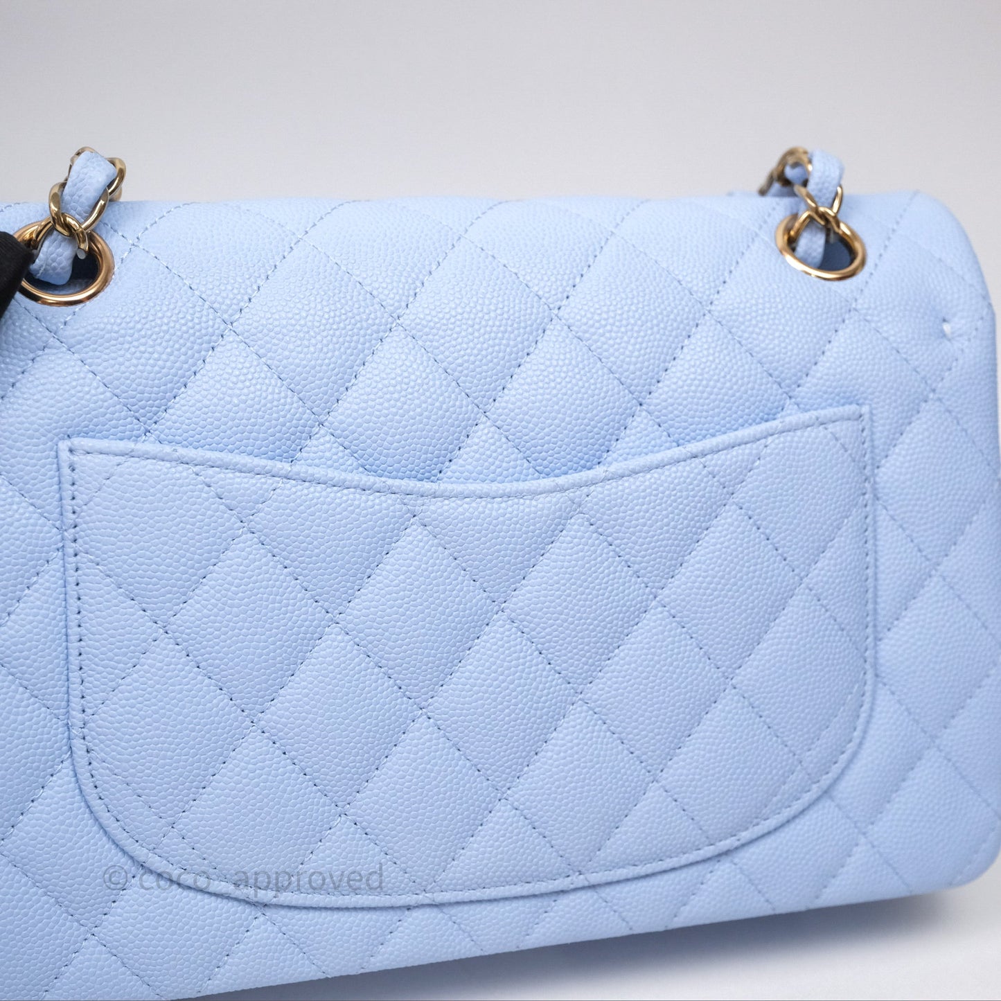 Chanel Small Classic Flap Quilted Sky Blue Caviar Gold Hardware