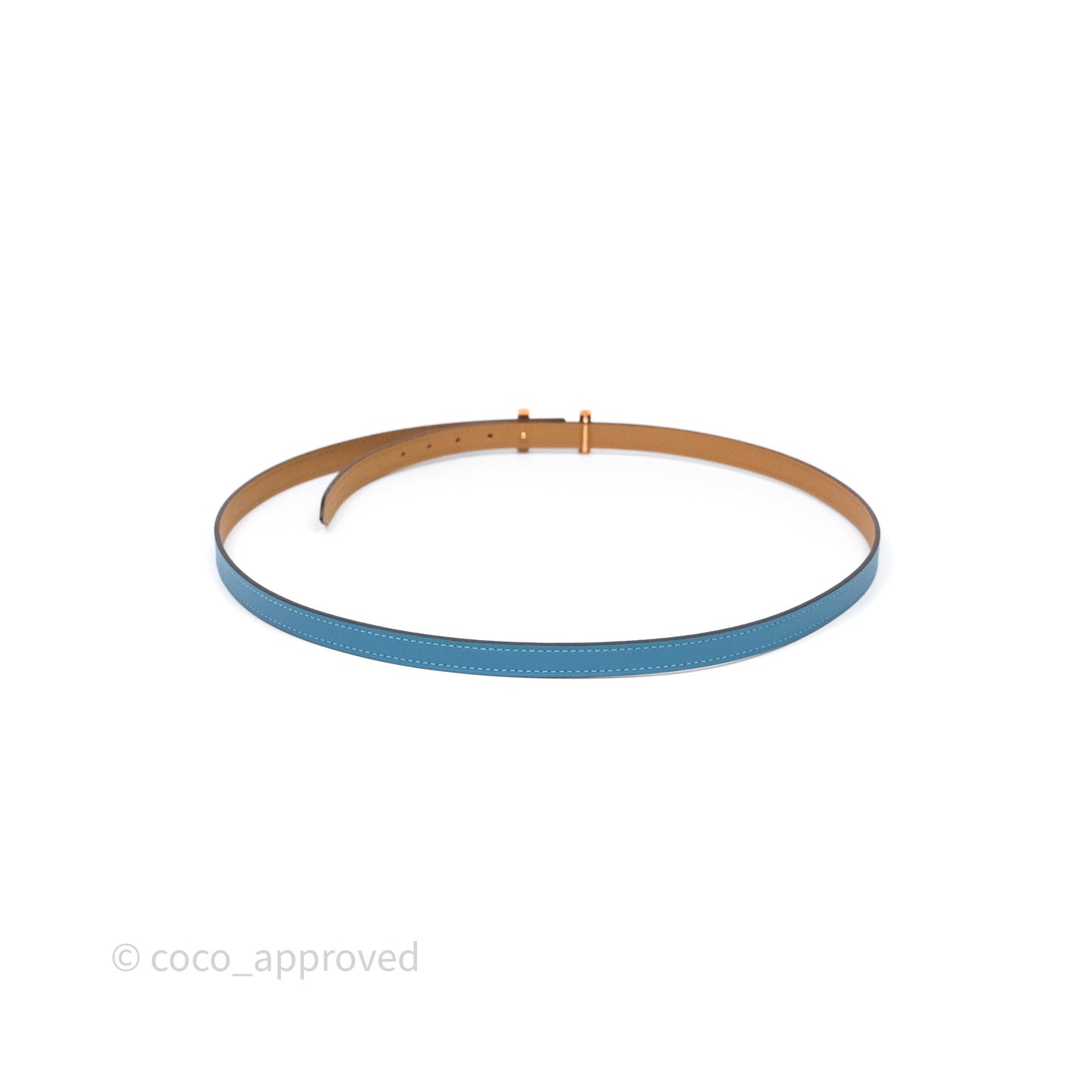 Hermès H Constance Mini Belt Buckle & Reversible Blue Jean Swift / Biscuit Epsom Rose Gold Hardware
