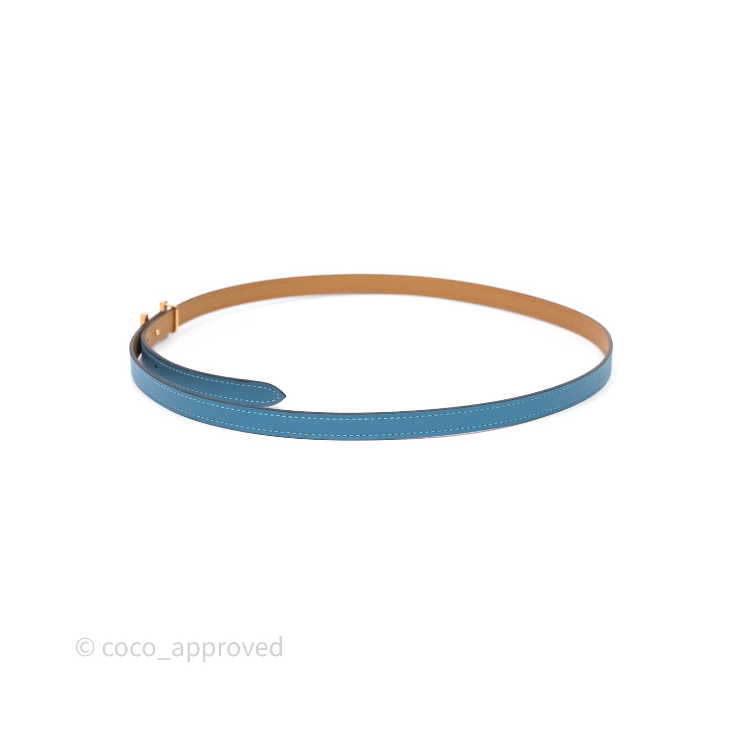 Hermès H Constance Mini Belt Buckle & Reversible Blue Jean Swift / Biscuit Epsom Rose Gold Hardware