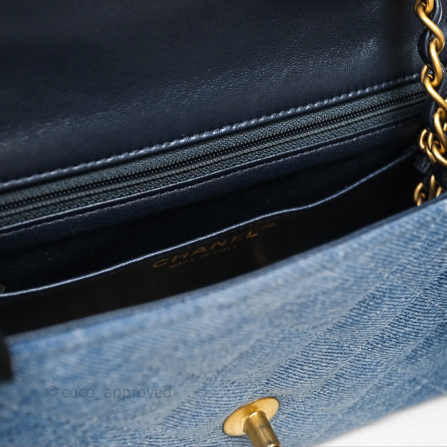Chanel Quilted Mini Rectangular Flap Denim Aged Gold Hardware