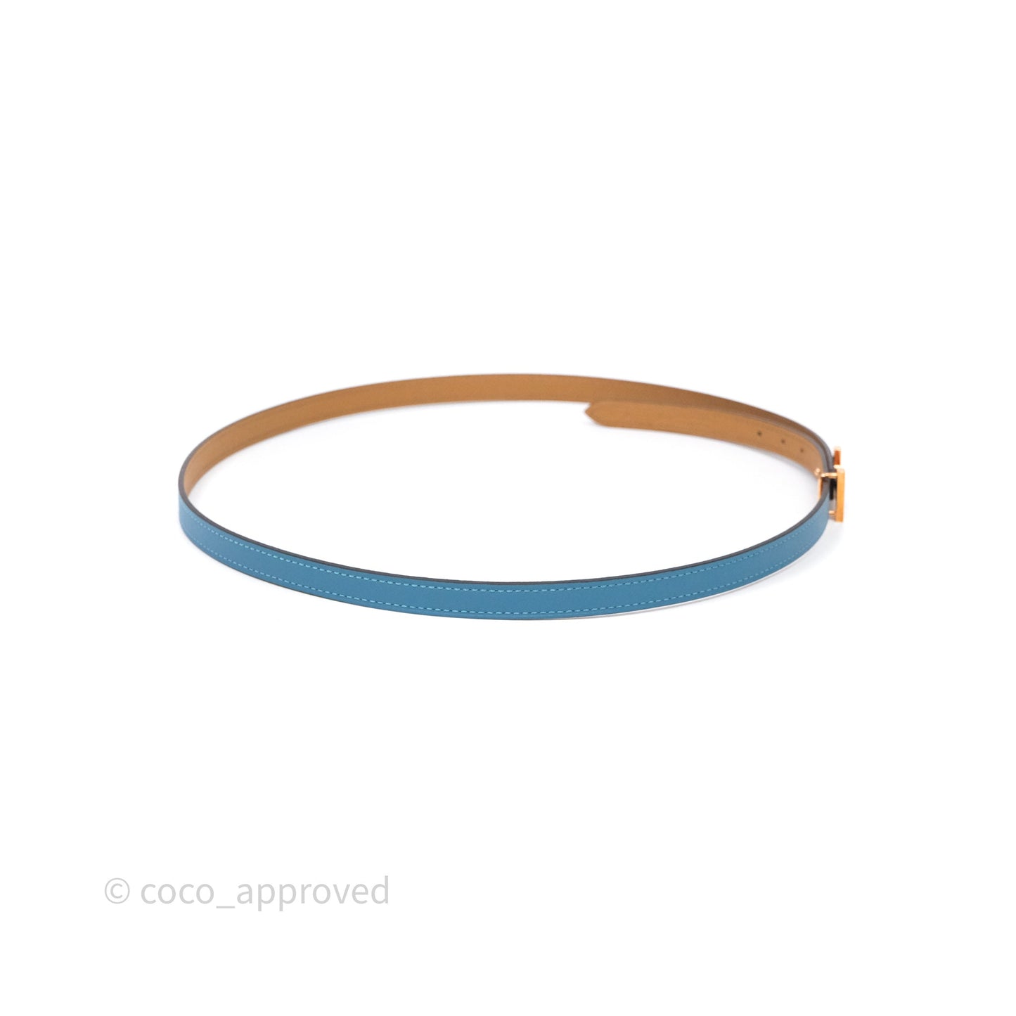 Hermès H Constance Mini Belt Buckle & Reversible Blue Jean Swift / Biscuit Epsom Rose Gold Hardware