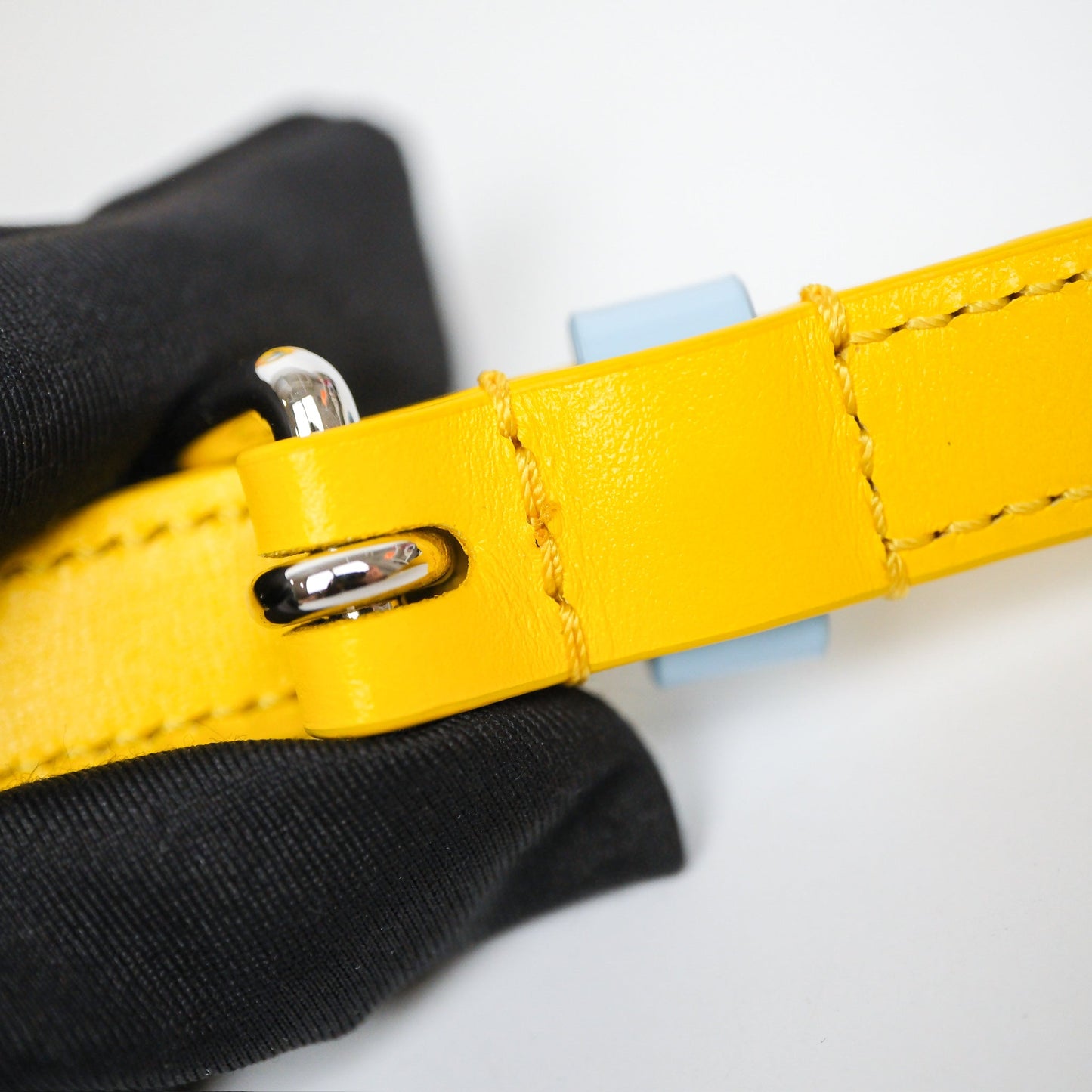 Louis Vuitton Petite Malle in Yellow/ Light Blue Glossy Calfskin Silver Hardware