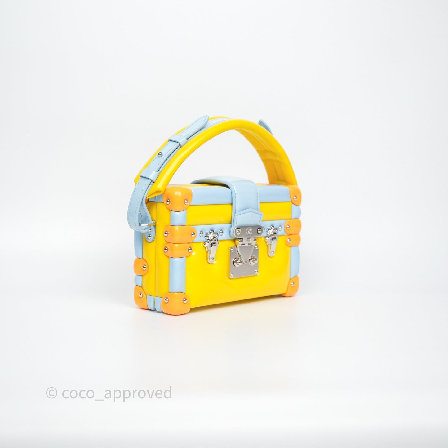 Louis Vuitton Petite Malle in Yellow/ Light Blue Glossy Calfskin Silver Hardware