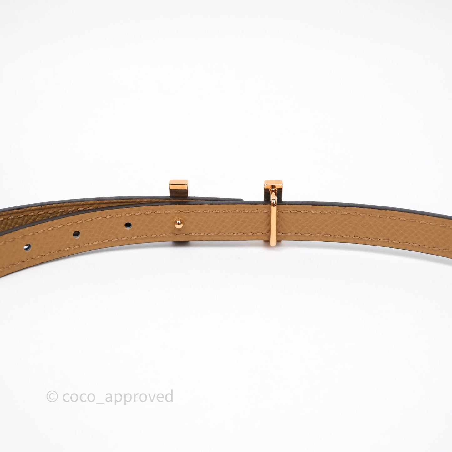 Hermès H Constance Mini Belt Buckle & Reversible Blue Jean Swift / Biscuit Epsom Rose Gold Hardware