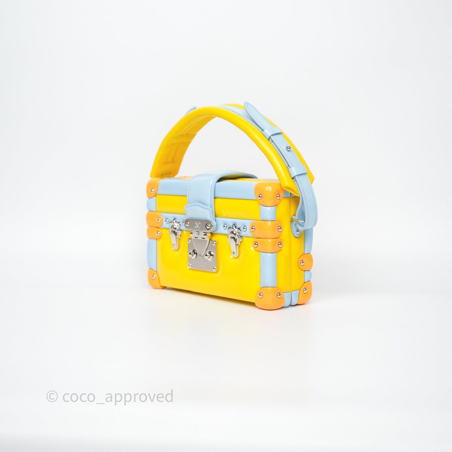 Louis Vuitton Petite Malle in Yellow/ Light Blue Glossy Calfskin Silver Hardware