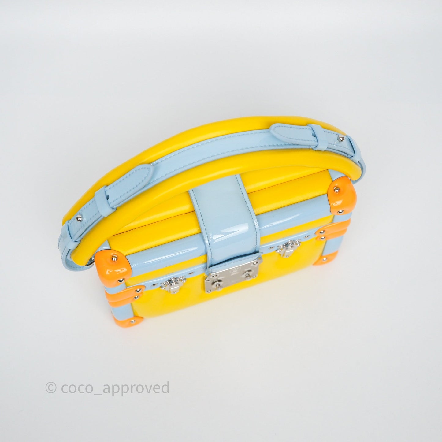 Louis Vuitton Petite Malle in Yellow/ Light Blue Glossy Calfskin Silver Hardware