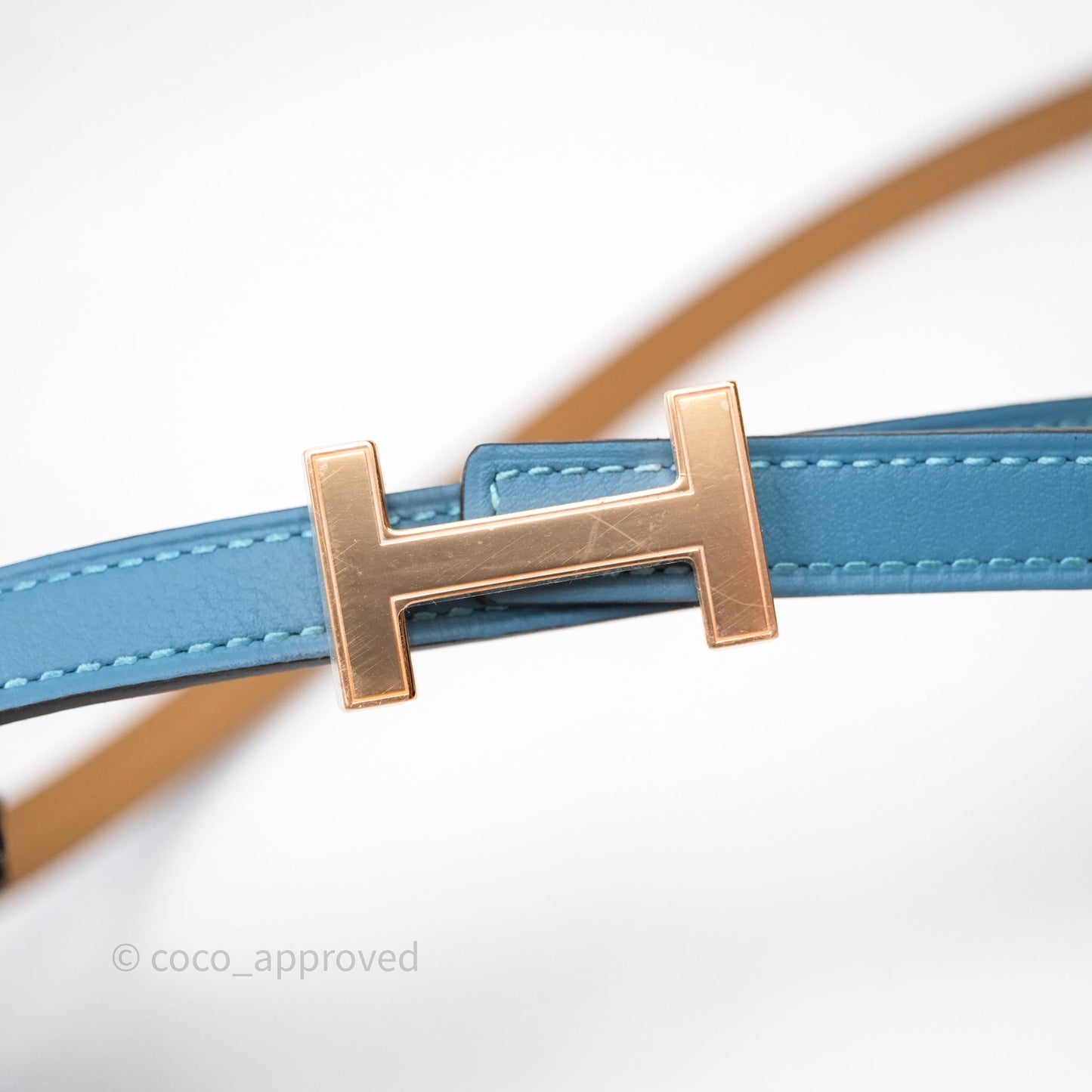 Hermès H Constance Mini Belt Buckle & Reversible Blue Jean Swift / Biscuit Epsom Rose Gold Hardware