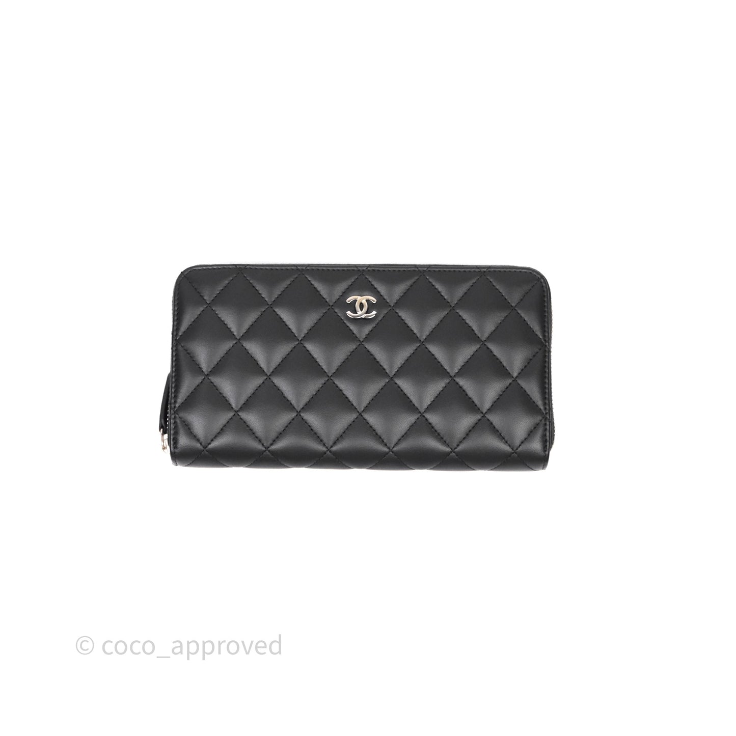 Chanel Classic Zipped Long Wallet Black Lambskin Silver Hardware