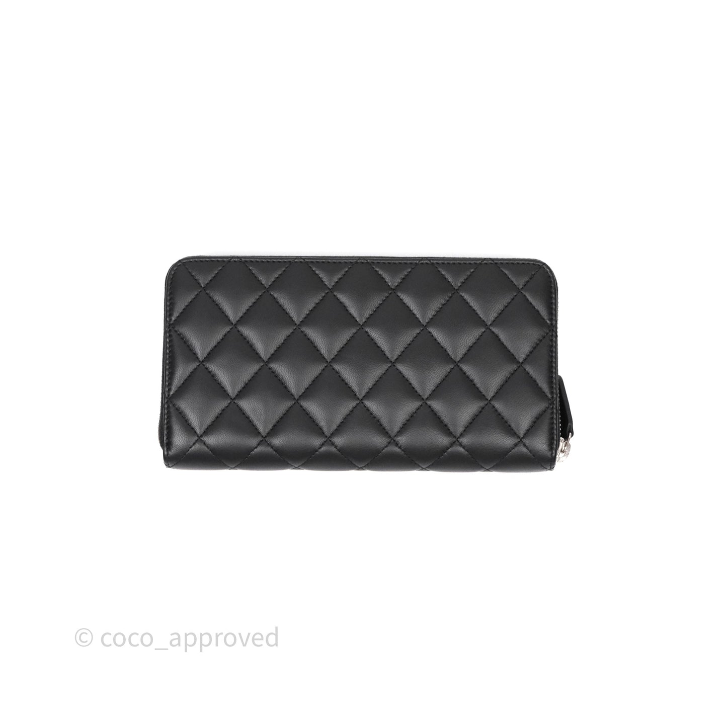 Chanel Classic Zipped Long Wallet Black Lambskin Silver Hardware