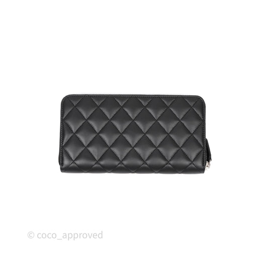 Chanel Classic Zipped Long Wallet Black Lambskin Silver Hardware