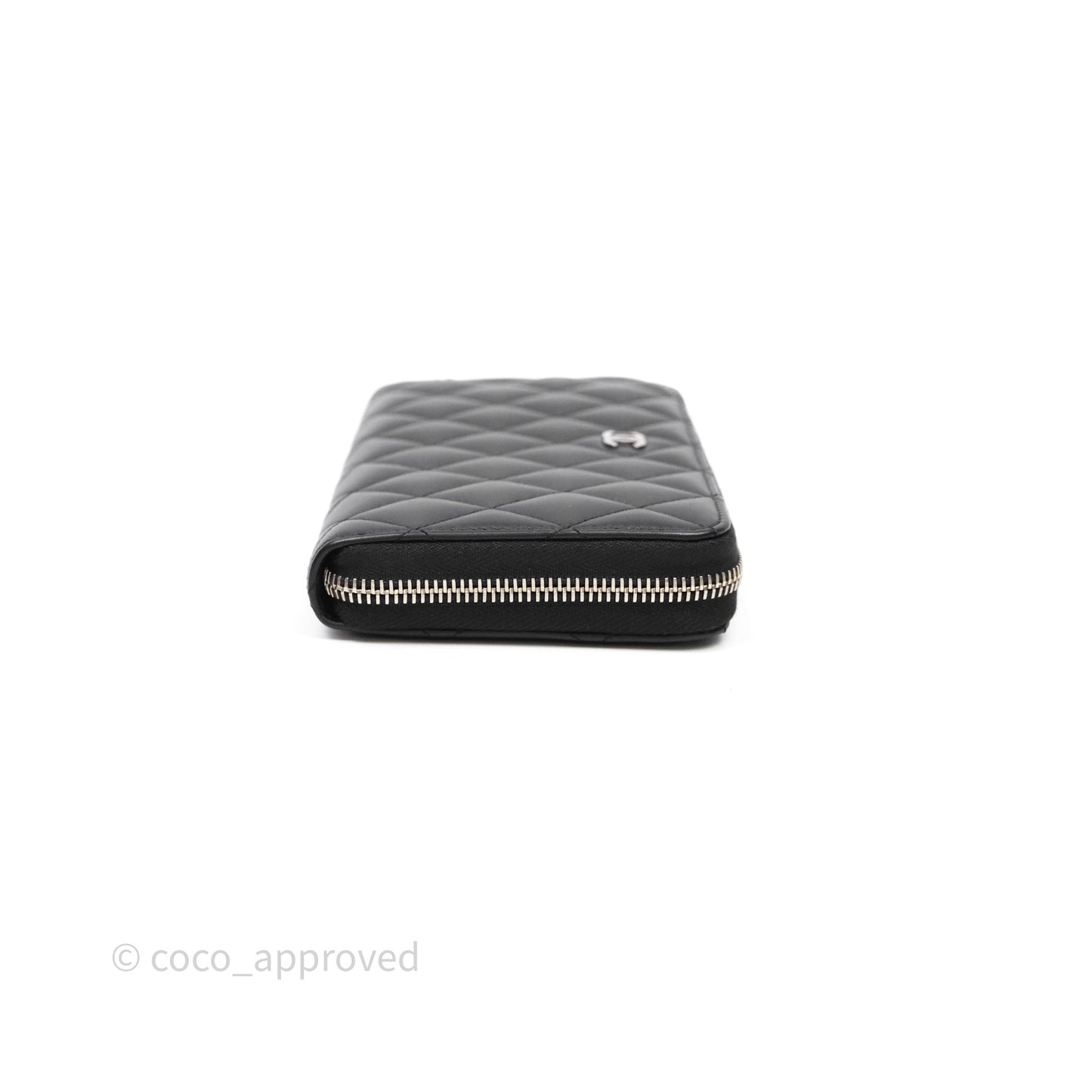 Chanel Classic Zipped Long Wallet Black Lambskin Silver Hardware