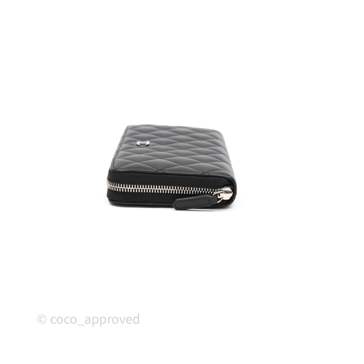 Chanel Classic Zipped Long Wallet Black Lambskin Silver Hardware