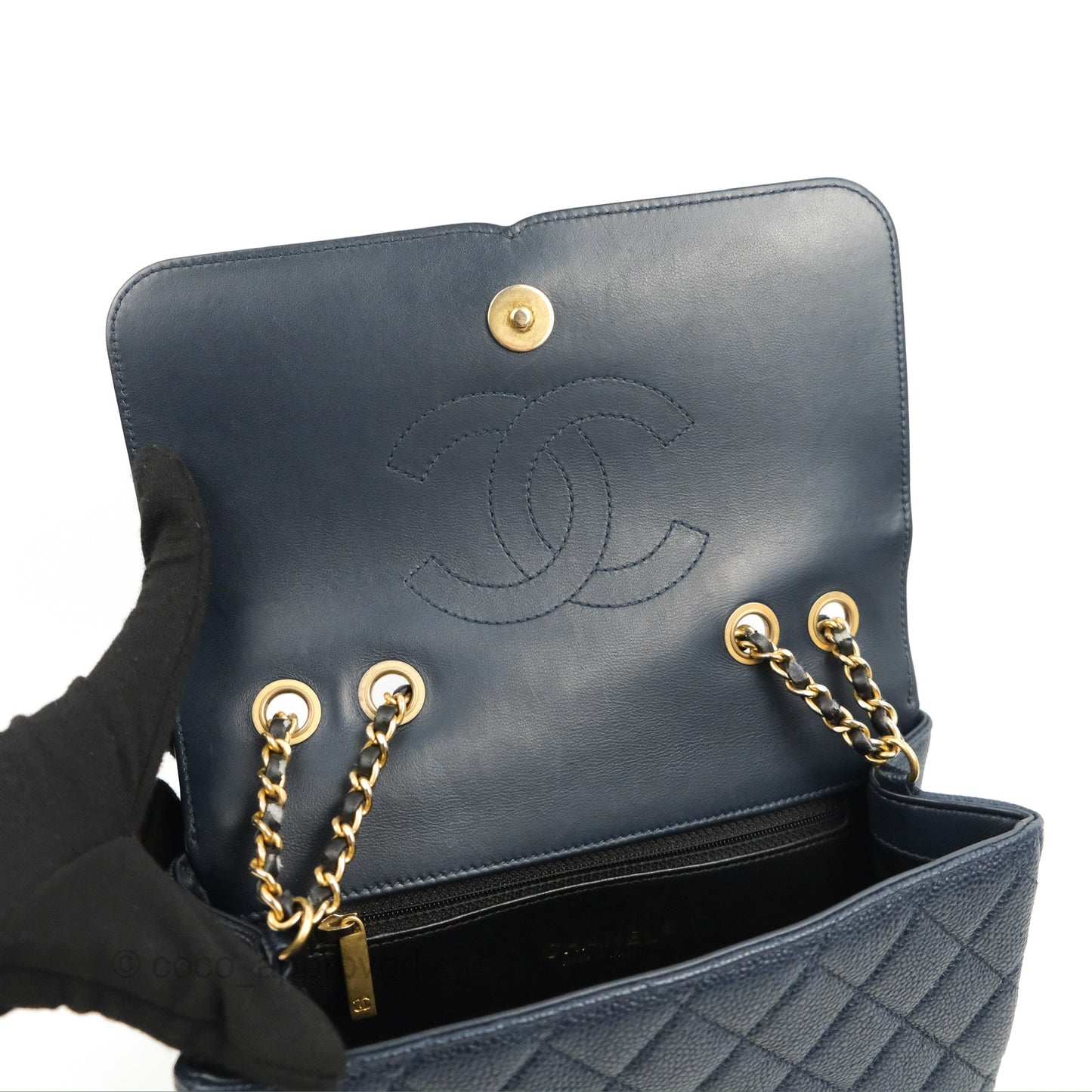 Chanel Quilted Small CC Filigree Flap Navy Black Caviar