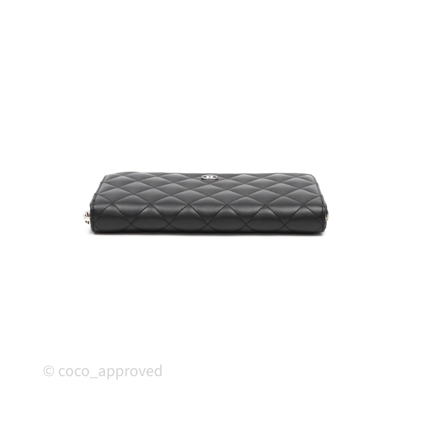 Chanel Classic Zipped Long Wallet Black Lambskin Silver Hardware