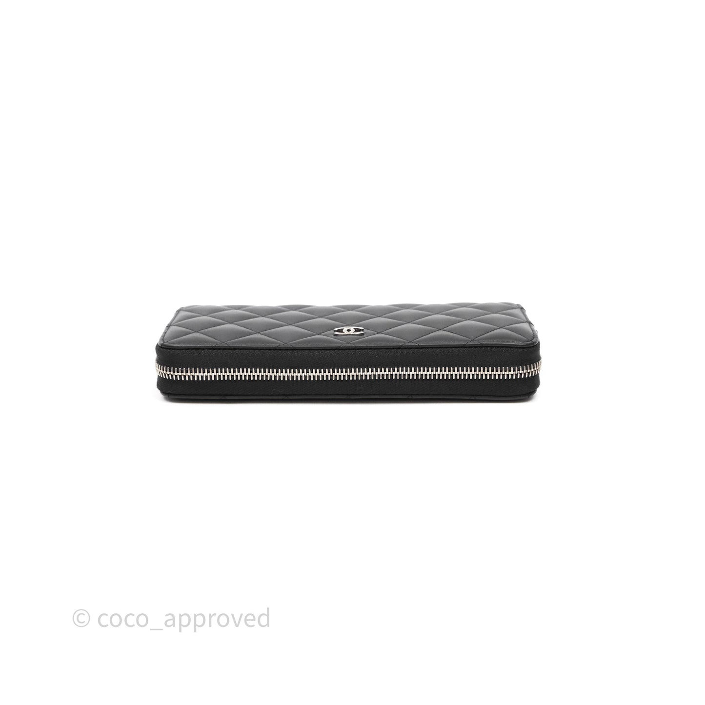 Chanel Classic Zipped Long Wallet Black Lambskin Silver Hardware