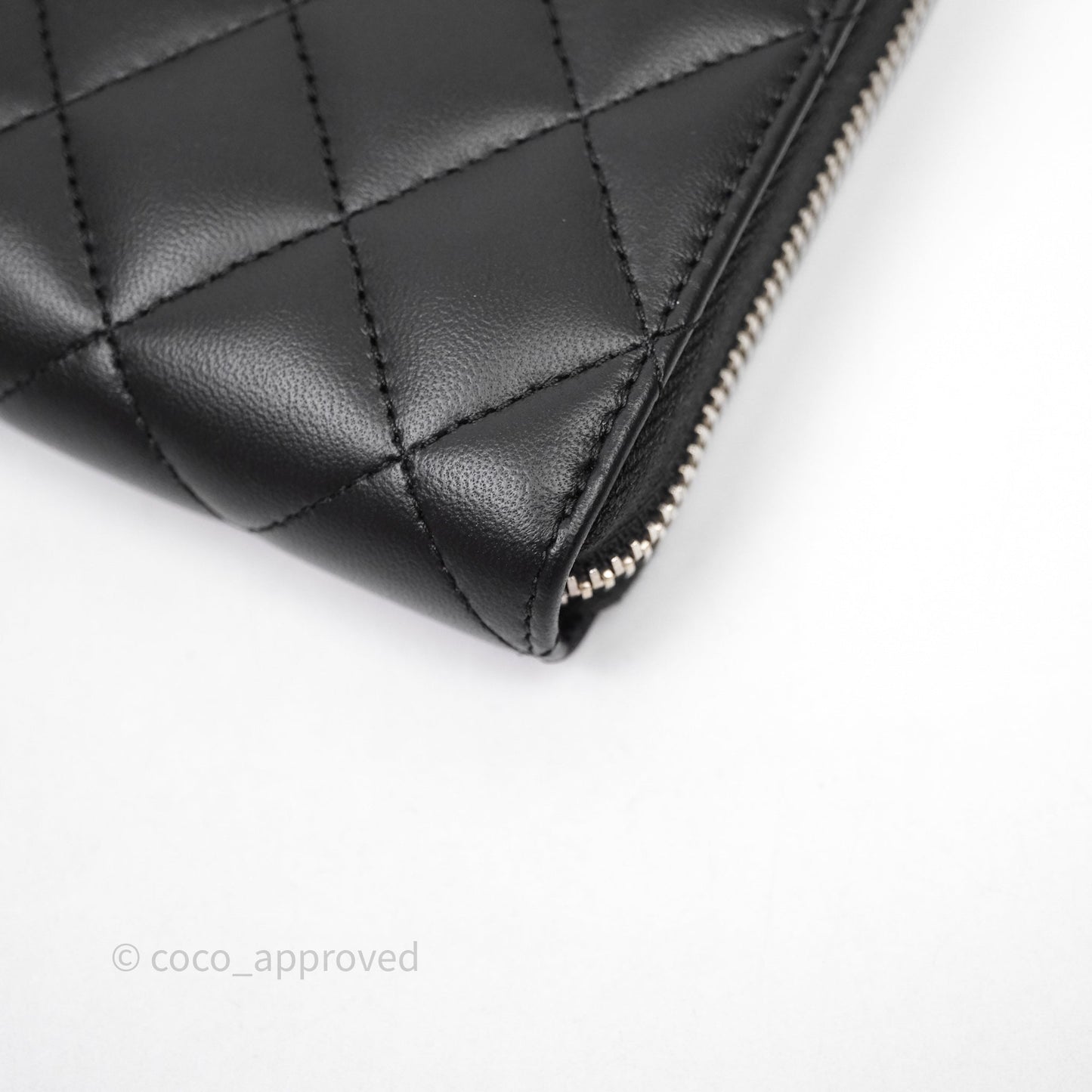 Chanel Classic Zipped Long Wallet Black Lambskin Silver Hardware