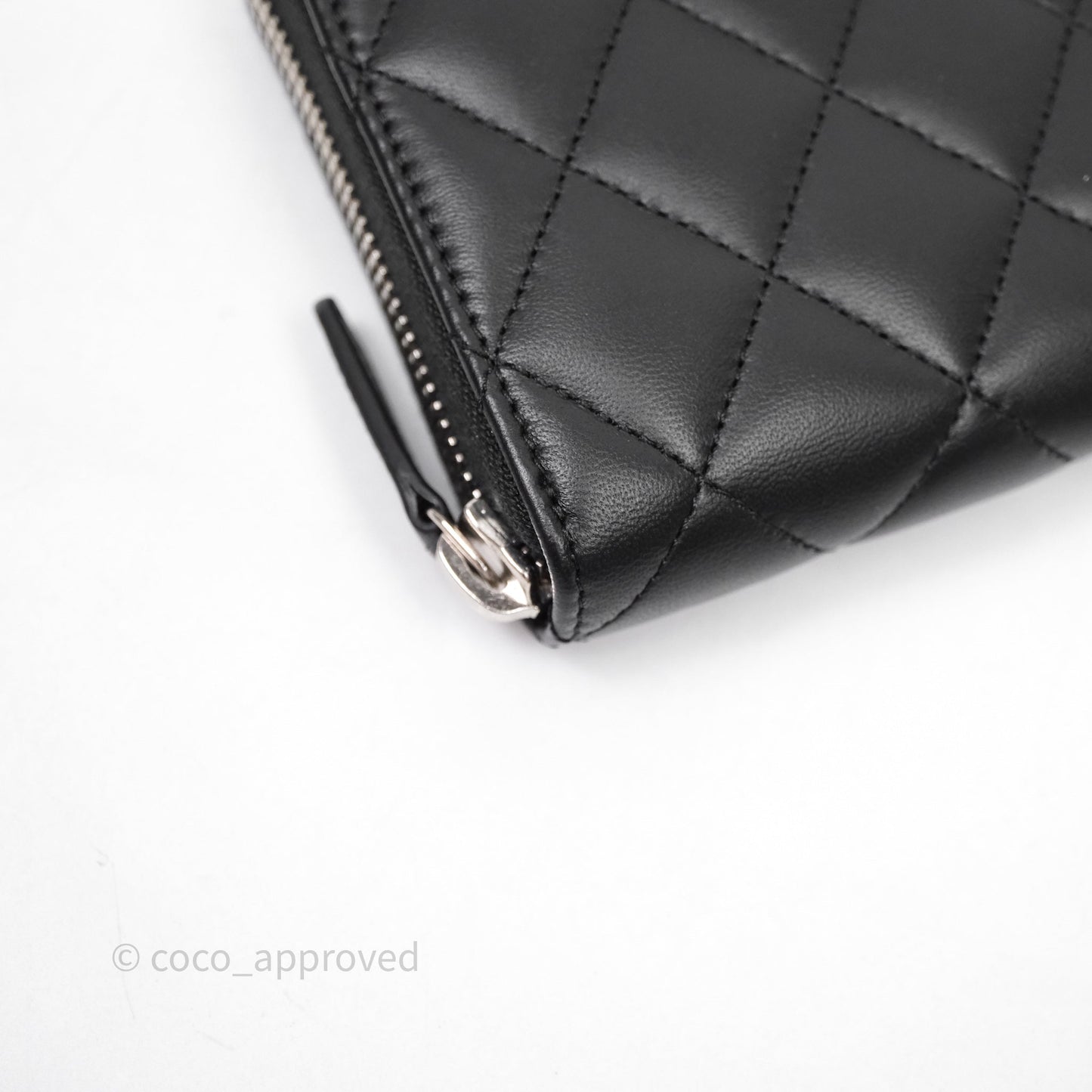 Chanel Classic Zipped Long Wallet Black Lambskin Silver Hardware