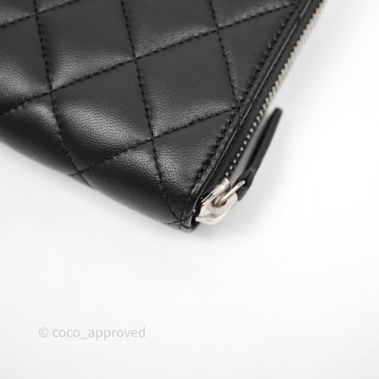 Chanel Classic Zipped Long Wallet Black Lambskin Silver Hardware