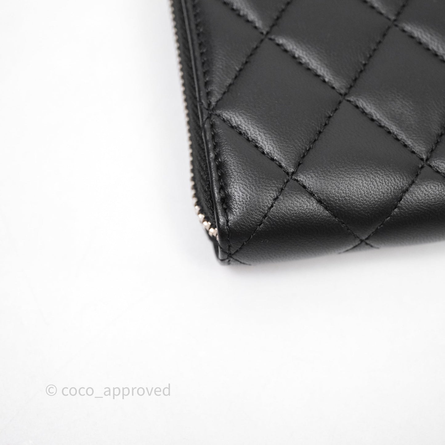 Chanel Classic Zipped Long Wallet Black Lambskin Silver Hardware
