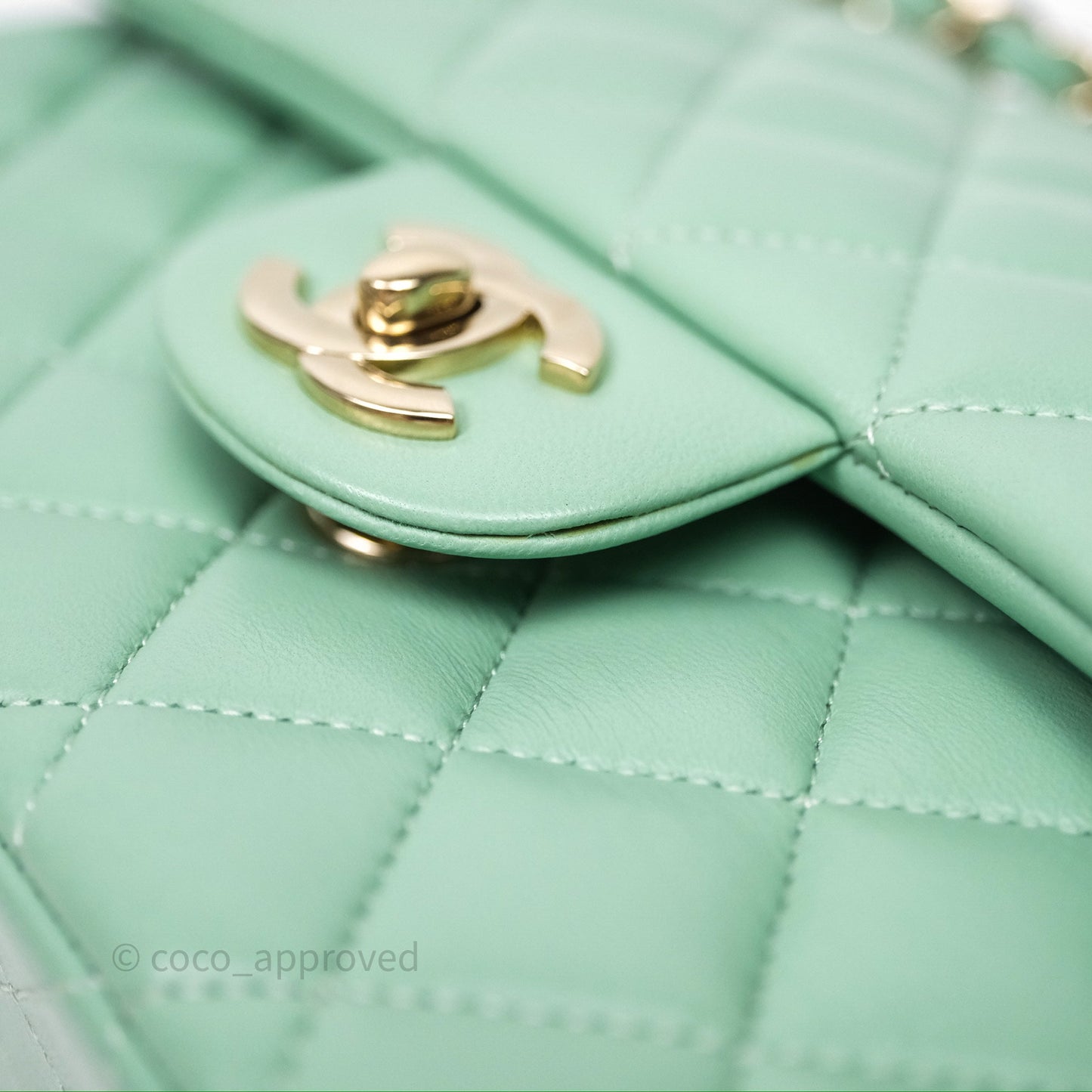 Chanel Small Classic Flap Quilted Mint Green Lambskin Gold Hardware