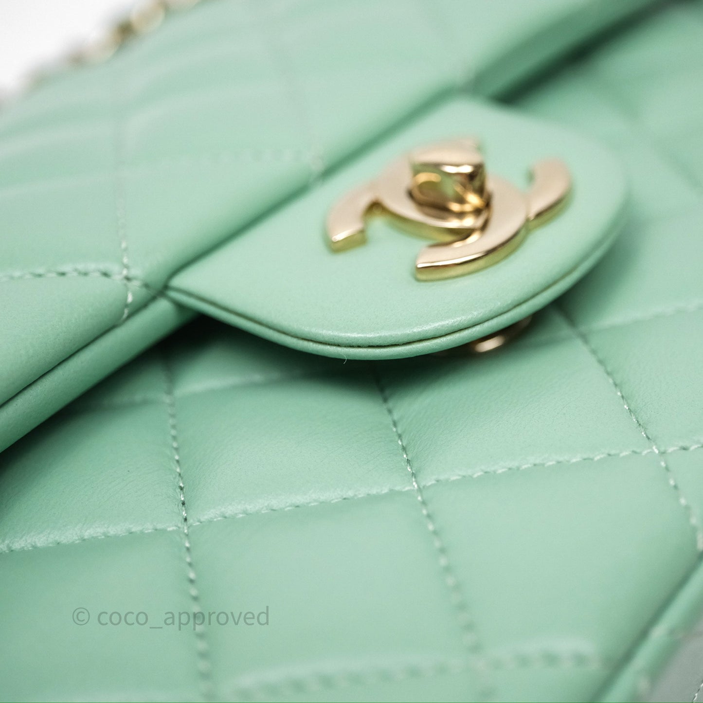Chanel Small Classic Flap Quilted Mint Green Lambskin Gold Hardware