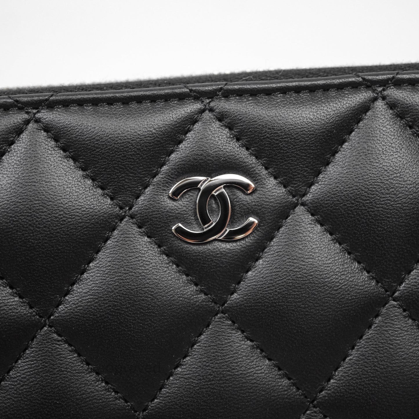 Chanel Classic Zipped Long Wallet Black Lambskin Silver Hardware