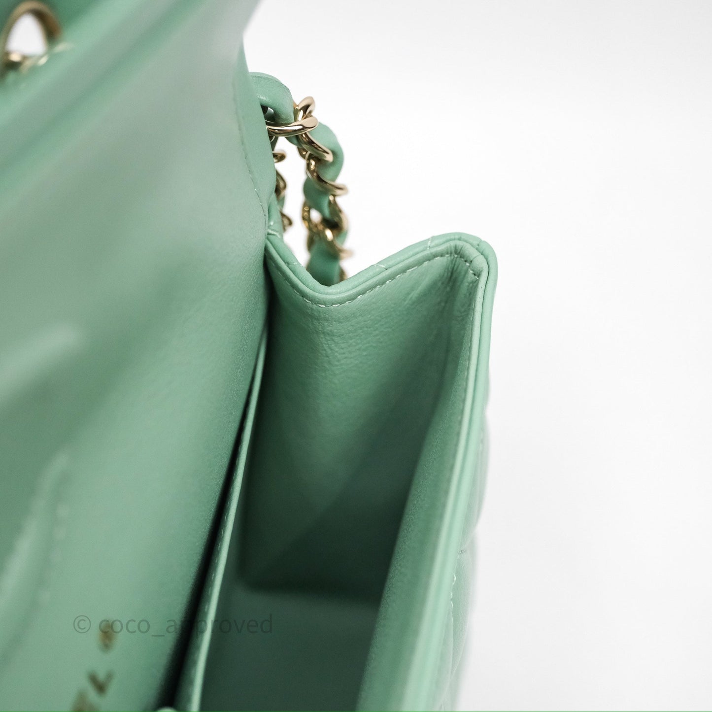 Chanel Small Classic Flap Quilted Mint Green Lambskin Gold Hardware