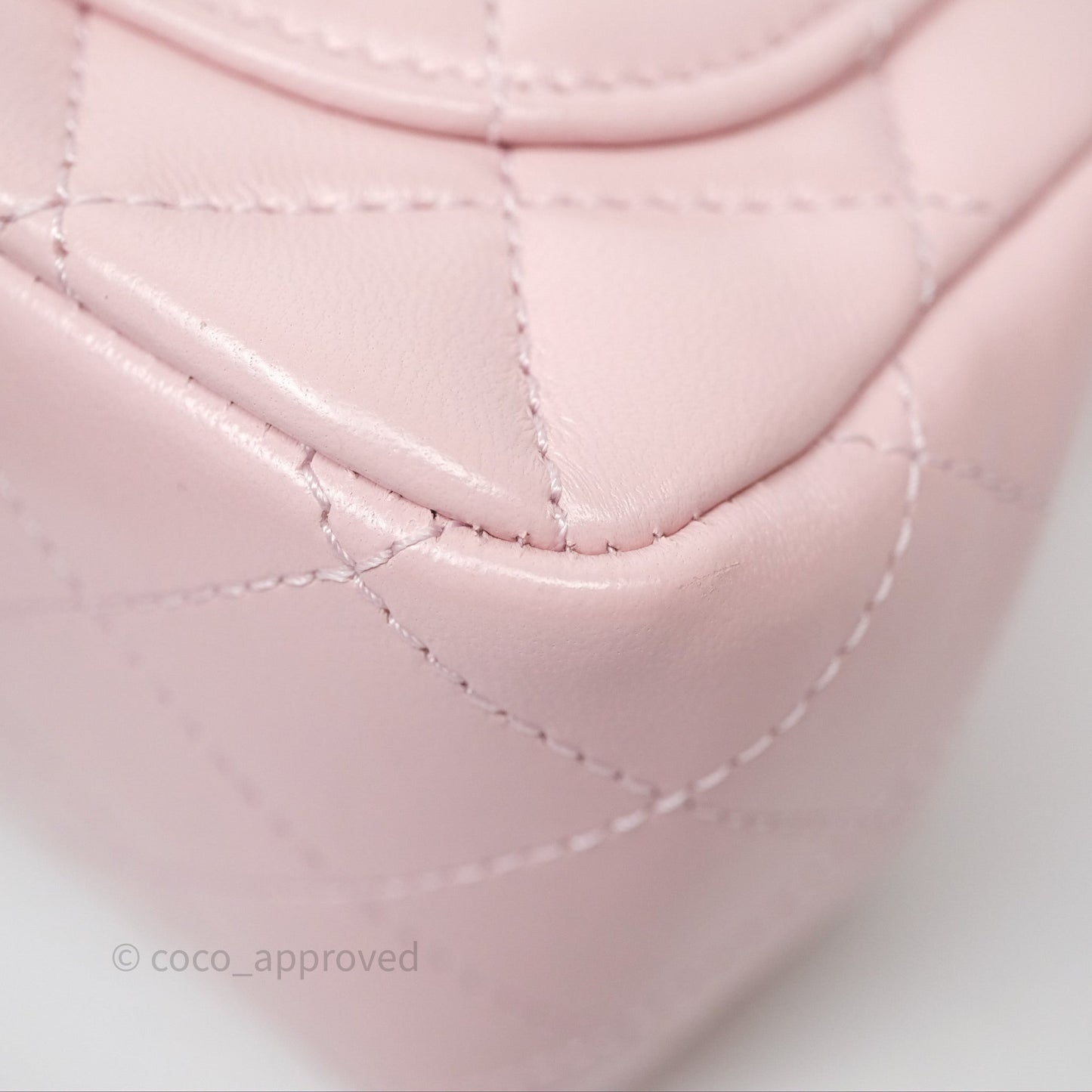 Chanel Pearl Crush Mini Square Quilted Dusty Pink Lambskin Aged Gold Hardware