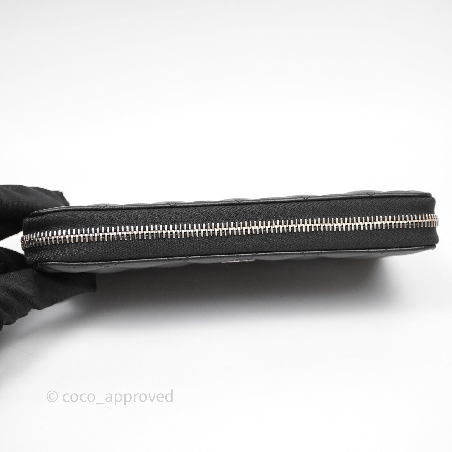 Chanel Classic Zipped Long Wallet Black Lambskin Silver Hardware