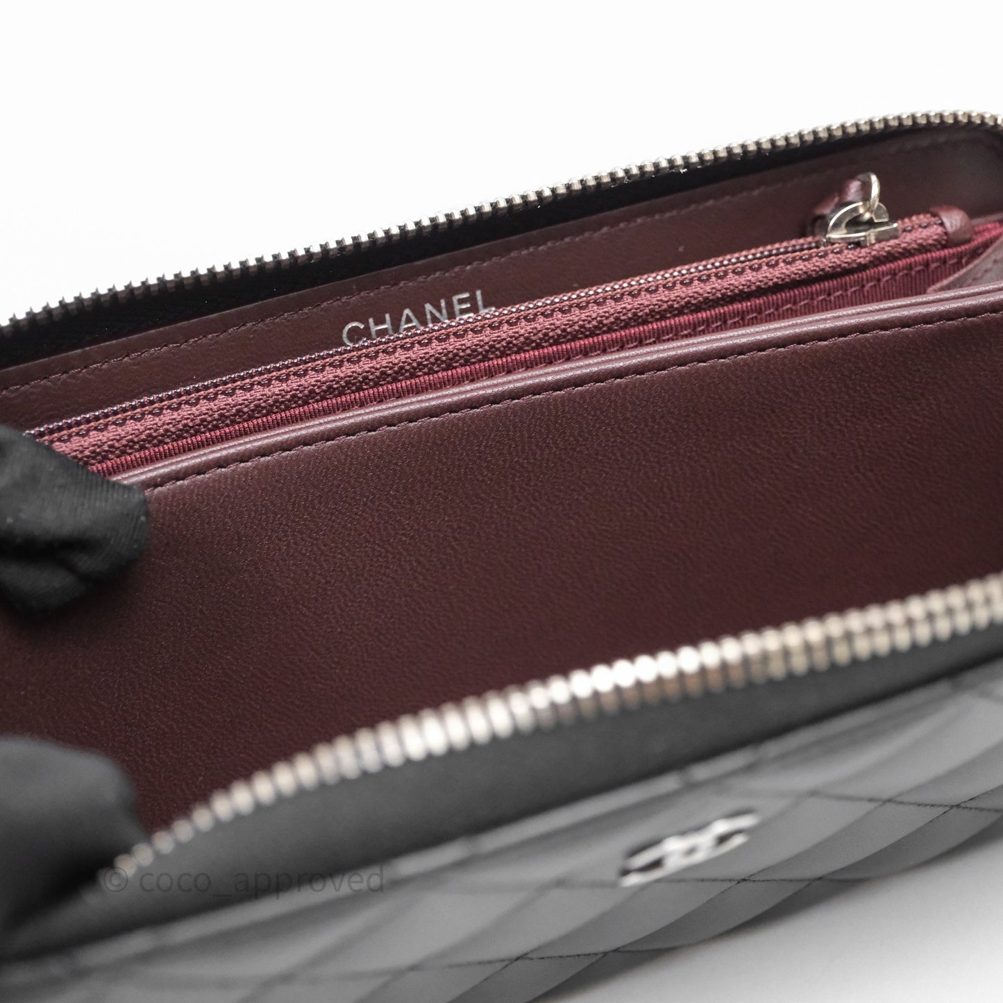 Chanel Classic Zipped Long Wallet Black Lambskin Silver Hardware