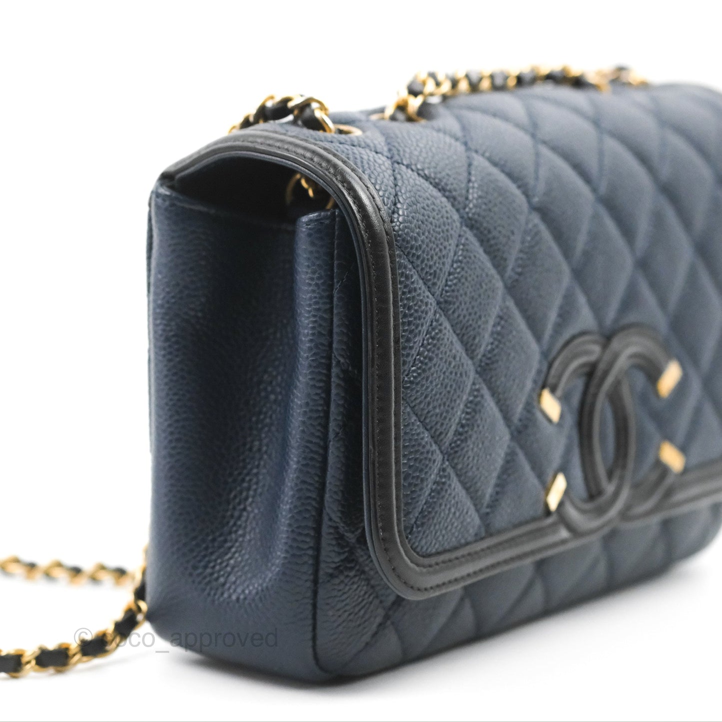 Chanel Quilted Small CC Filigree Flap Navy Black Caviar