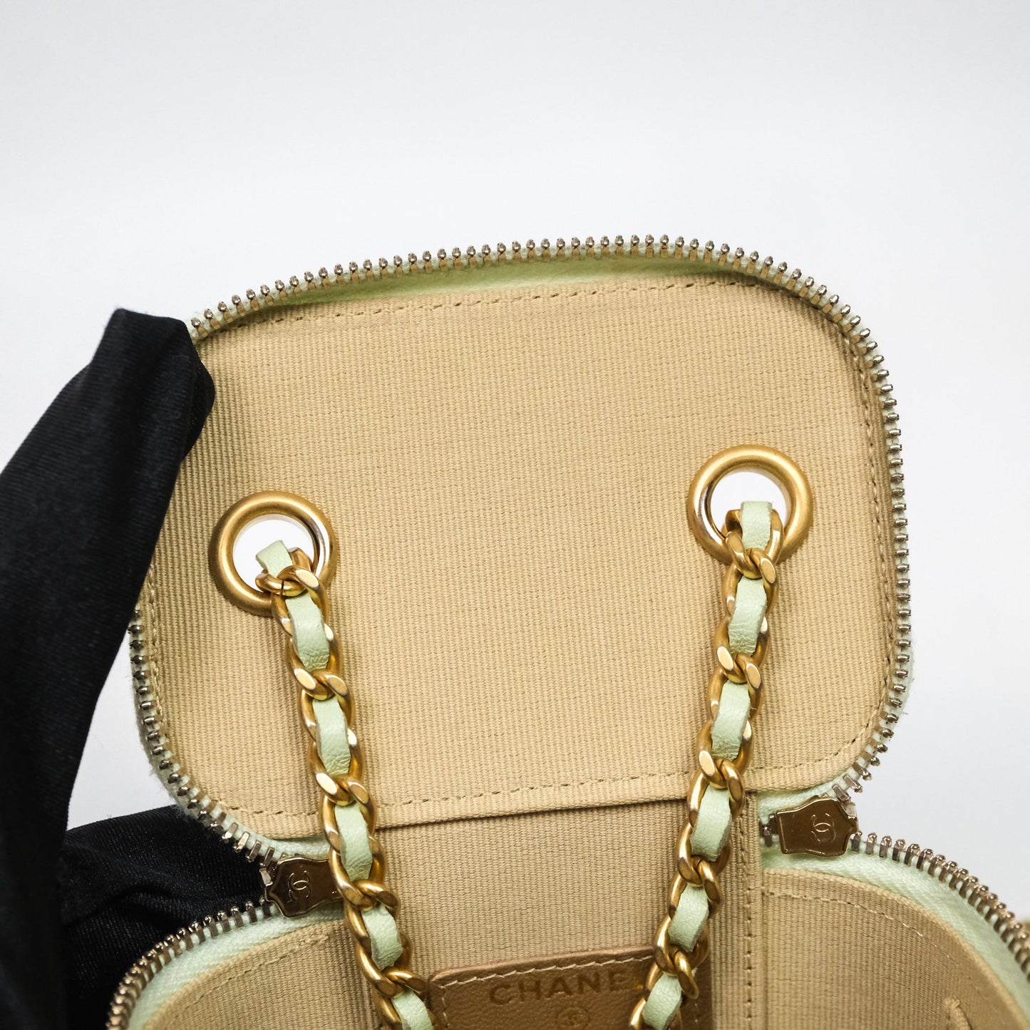 Chanel Mini Pearl Crush Vanity With Chain Green Aged Gold Hardware