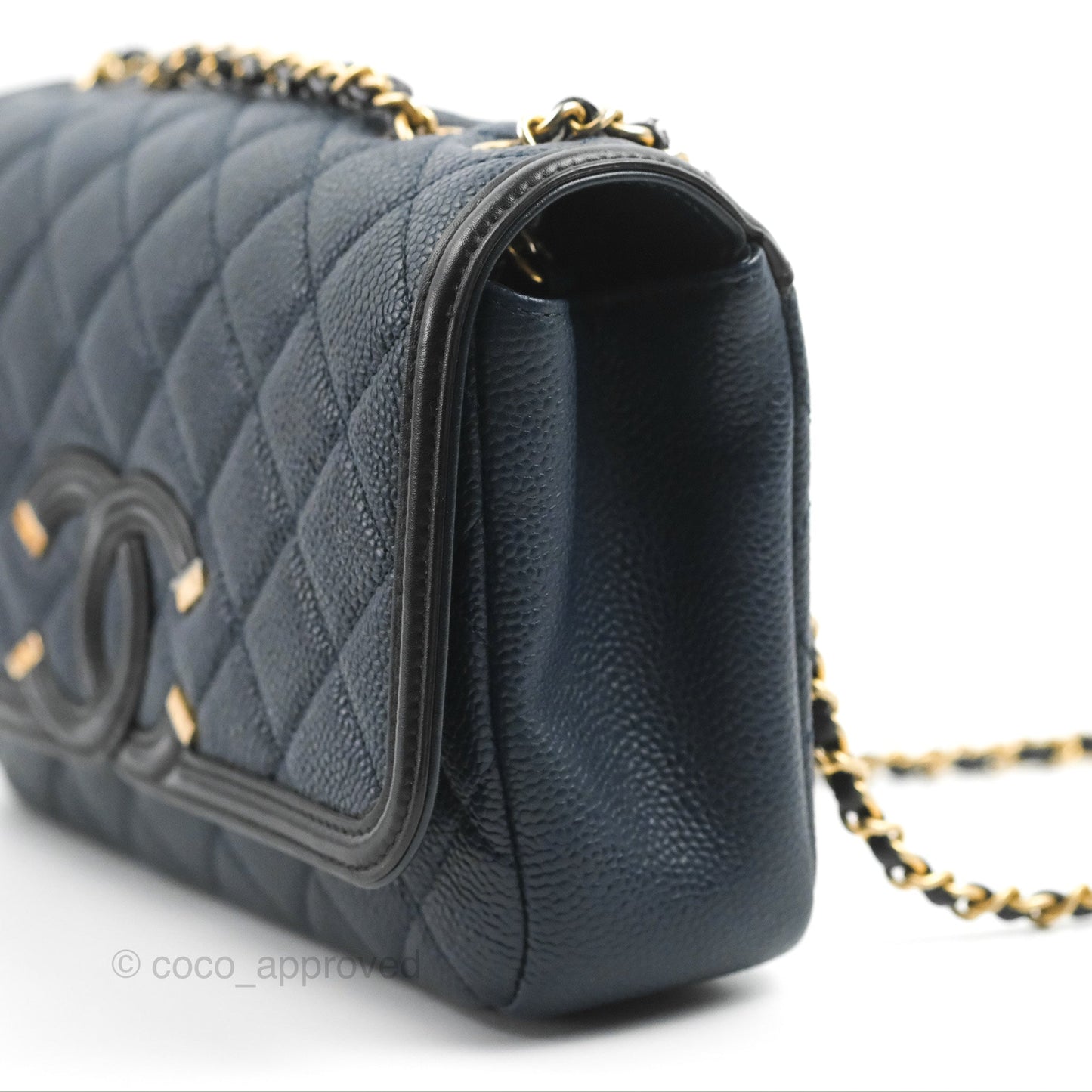 Chanel Quilted Small CC Filigree Flap Navy Black Caviar
