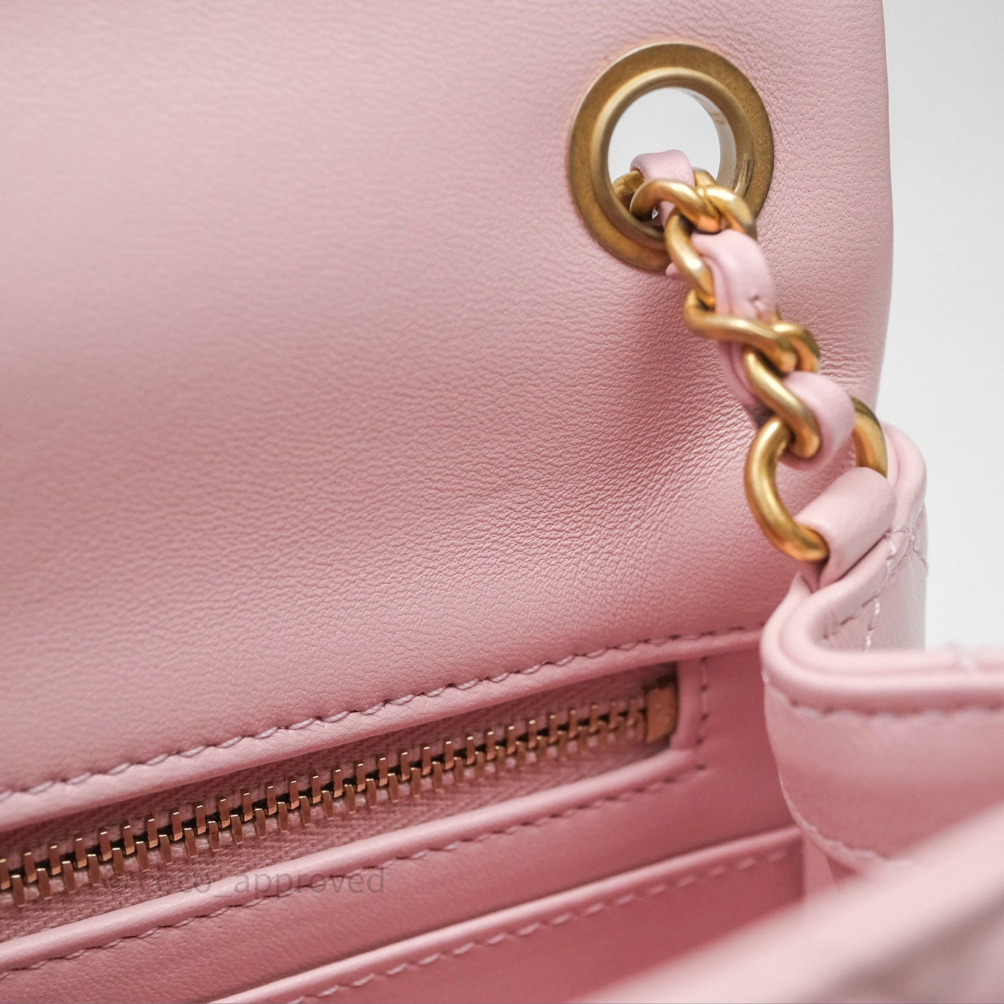 Chanel Pearl Crush Mini Square Quilted Dusty Pink Lambskin Aged Gold Hardware