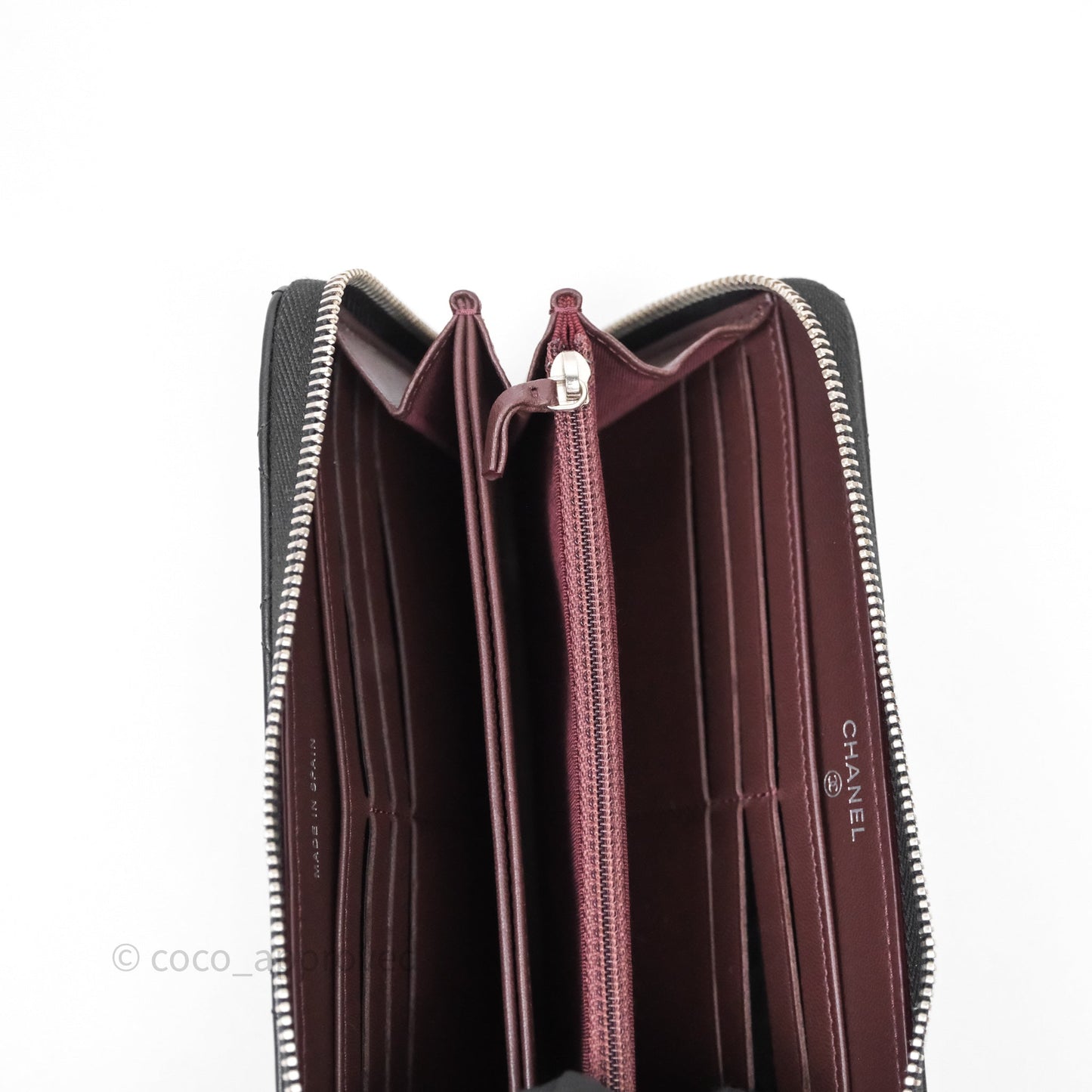 Chanel Classic Zipped Long Wallet Black Lambskin Silver Hardware