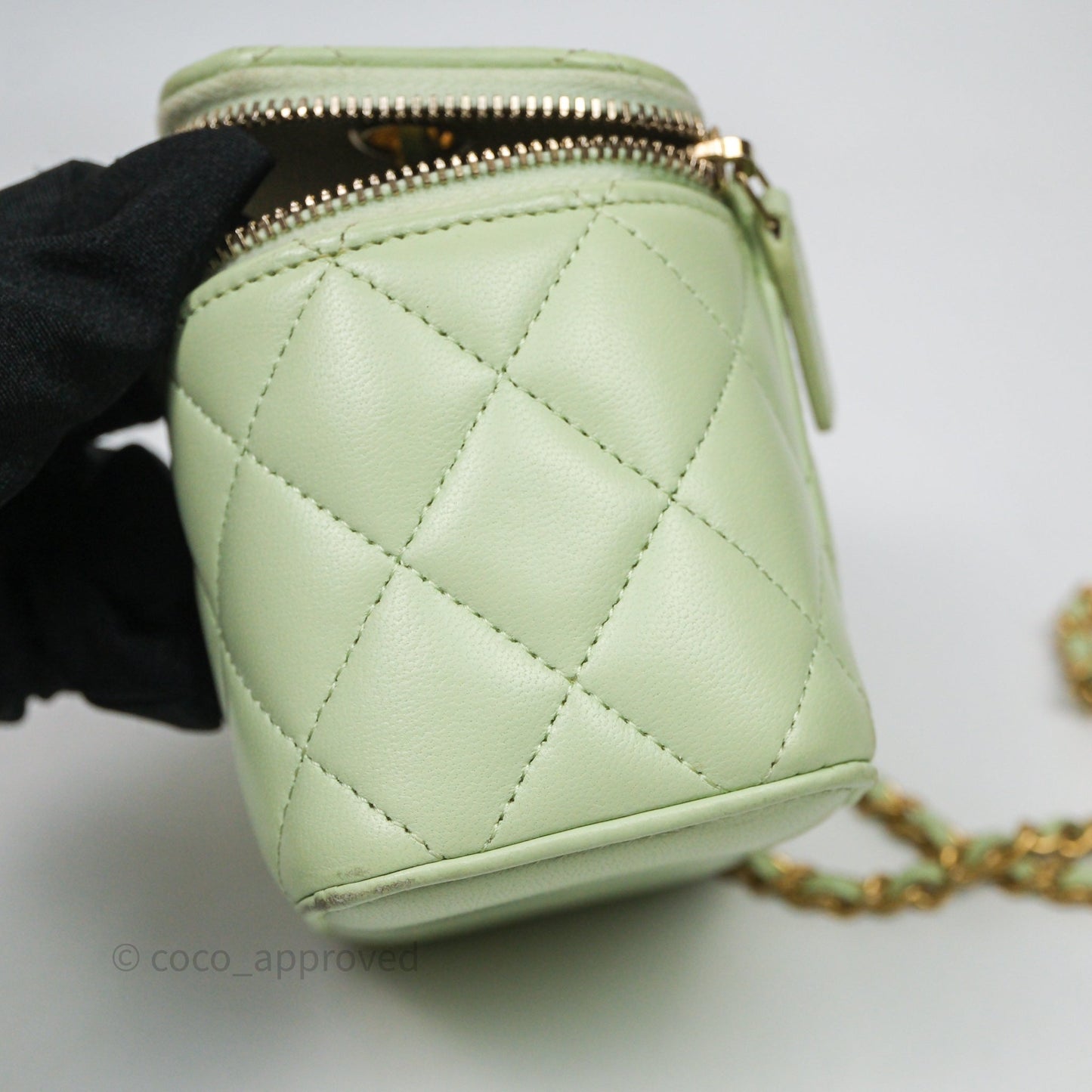 Chanel Mini Pearl Crush Vanity With Chain Green Aged Gold Hardware