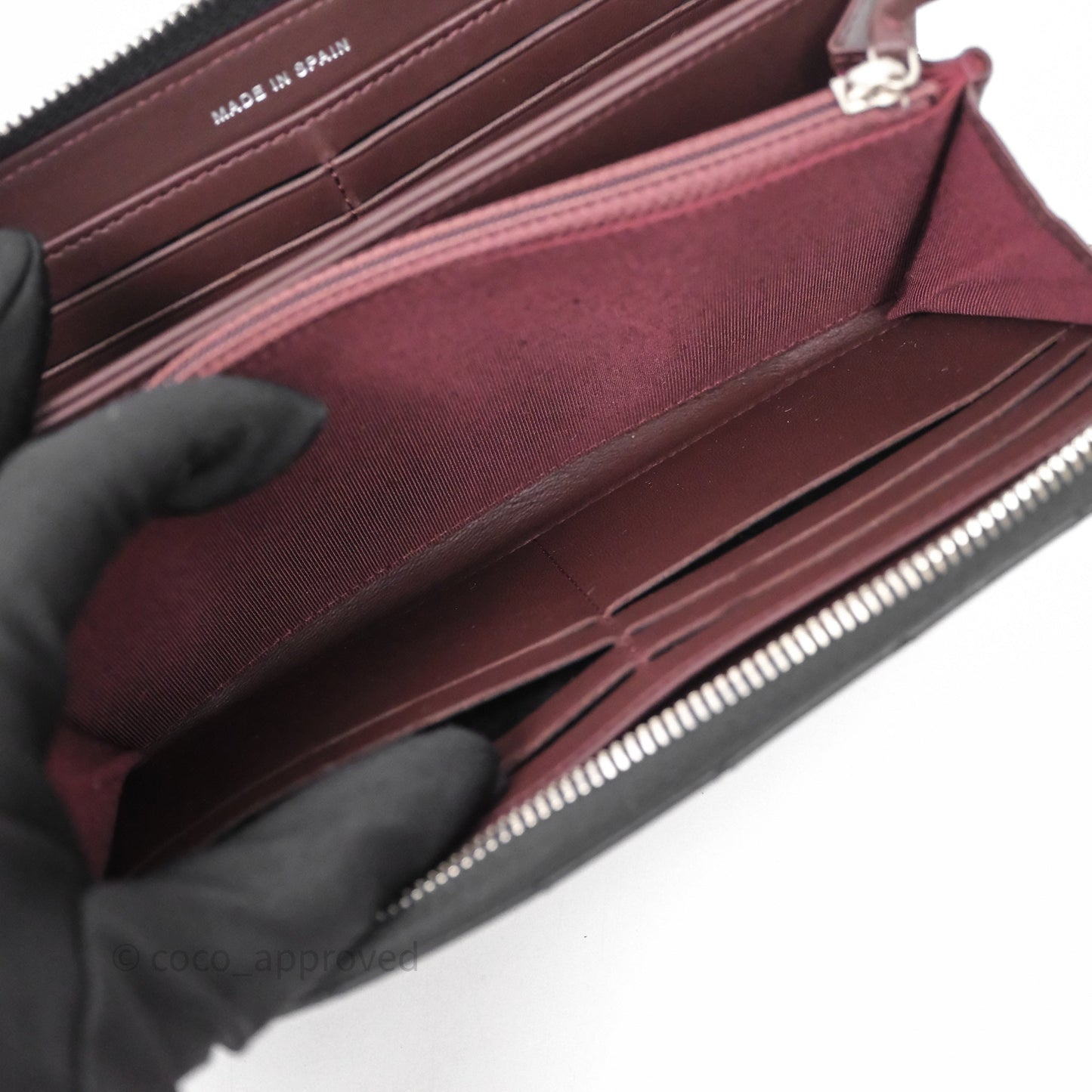 Chanel Classic Zipped Long Wallet Black Lambskin Silver Hardware