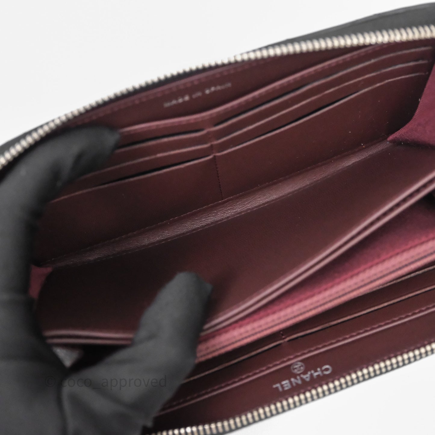 Chanel Classic Zipped Long Wallet Black Lambskin Silver Hardware