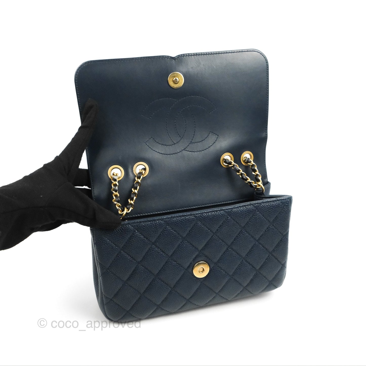 Chanel Quilted Small CC Filigree Flap Navy Black Caviar