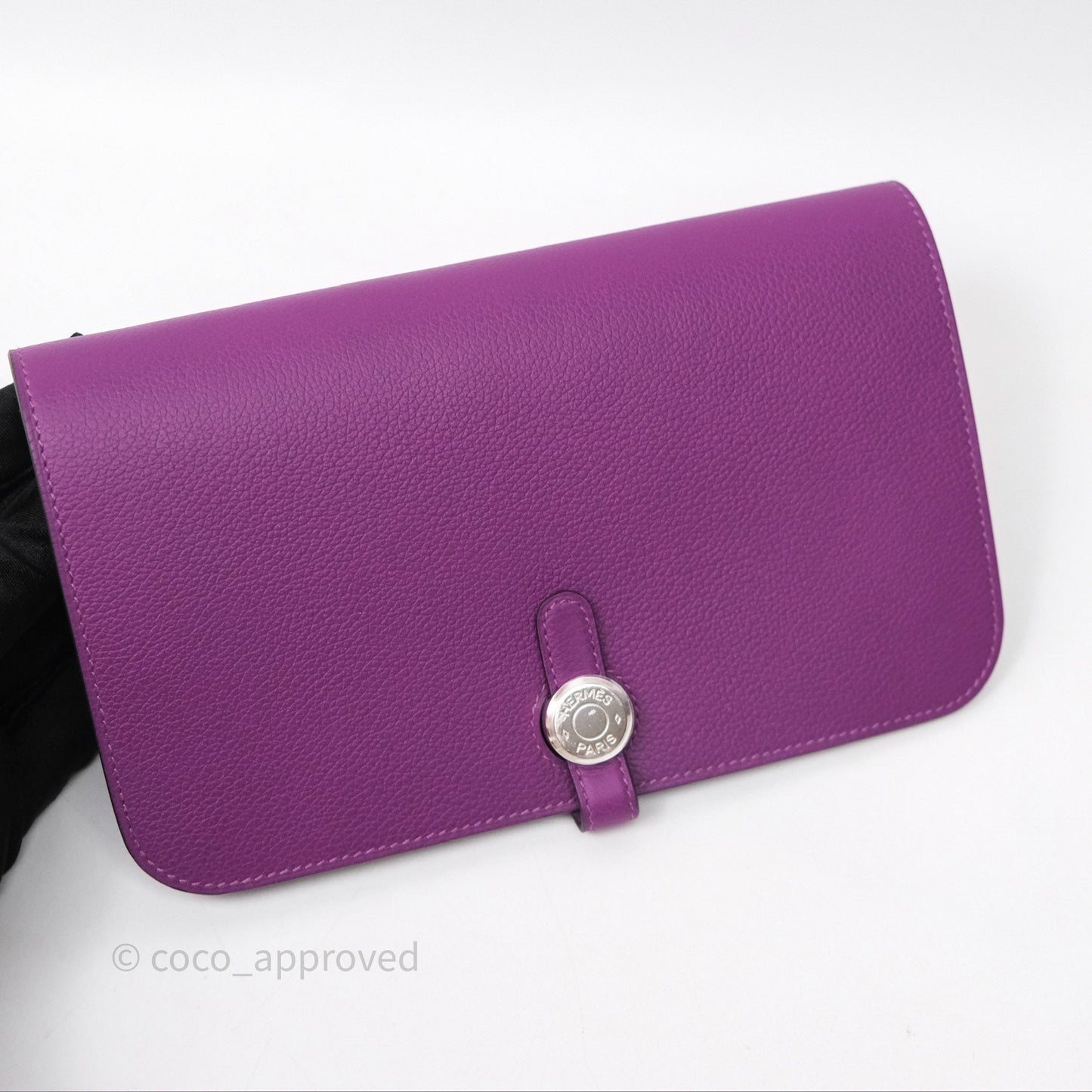 Hermes Dogon Duo Compact Wallet Anemone P9 Evercolor Palladium Hardware