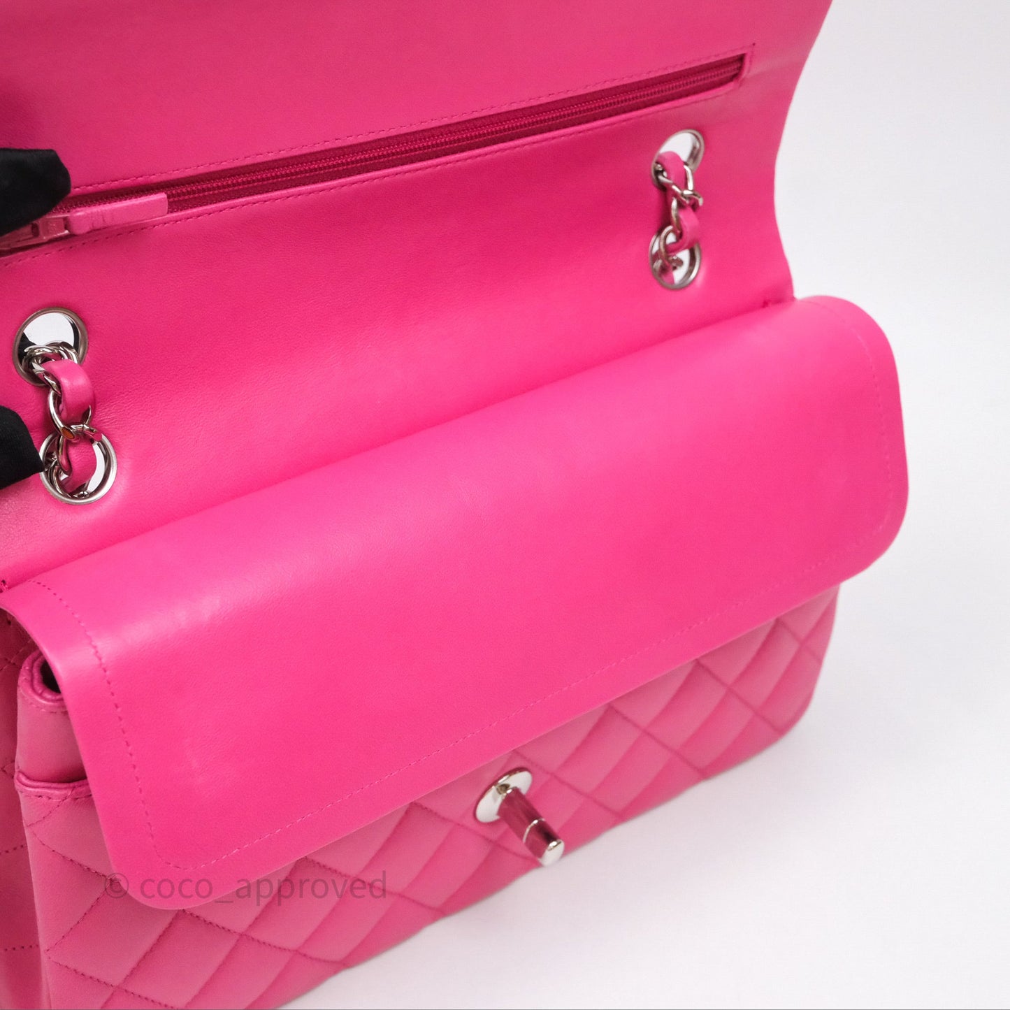 Chanel Classic M/L Medium Flap Quilted Hot Pink Lambskin Silver Hardware