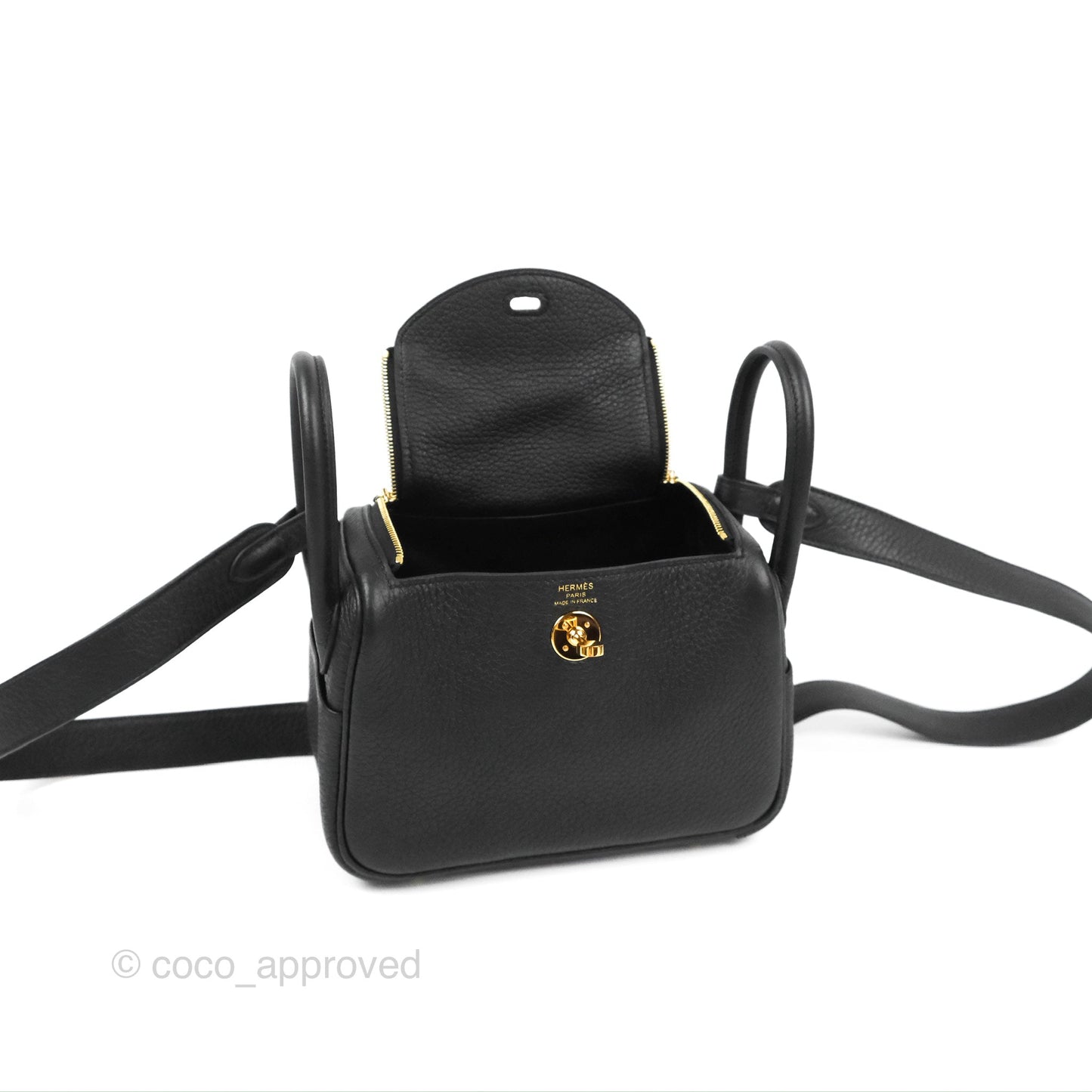 Hermès Mini Lindy 20 Black Clemence Gold Hardware