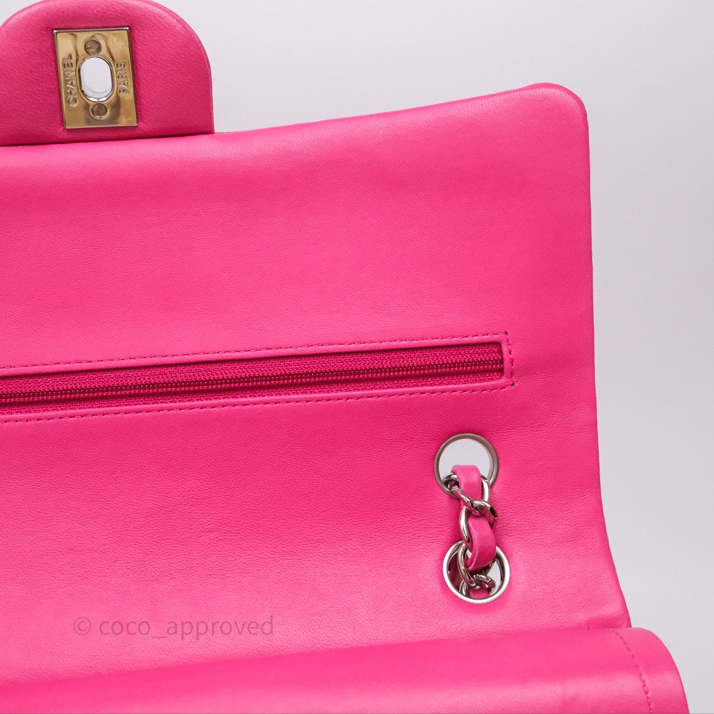 Chanel Classic M/L Medium Flap Quilted Hot Pink Lambskin Silver Hardware