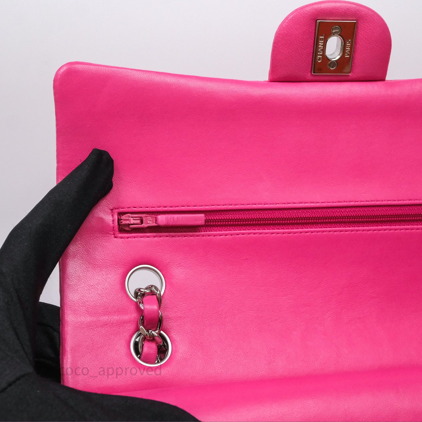 Chanel Classic M/L Medium Flap Quilted Hot Pink Lambskin Silver Hardware