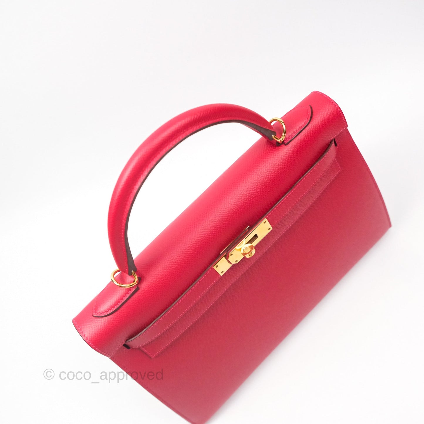 Hermès Kelly 32 Sellier Rouge Casaque Q5 Epsom Gold Hardware