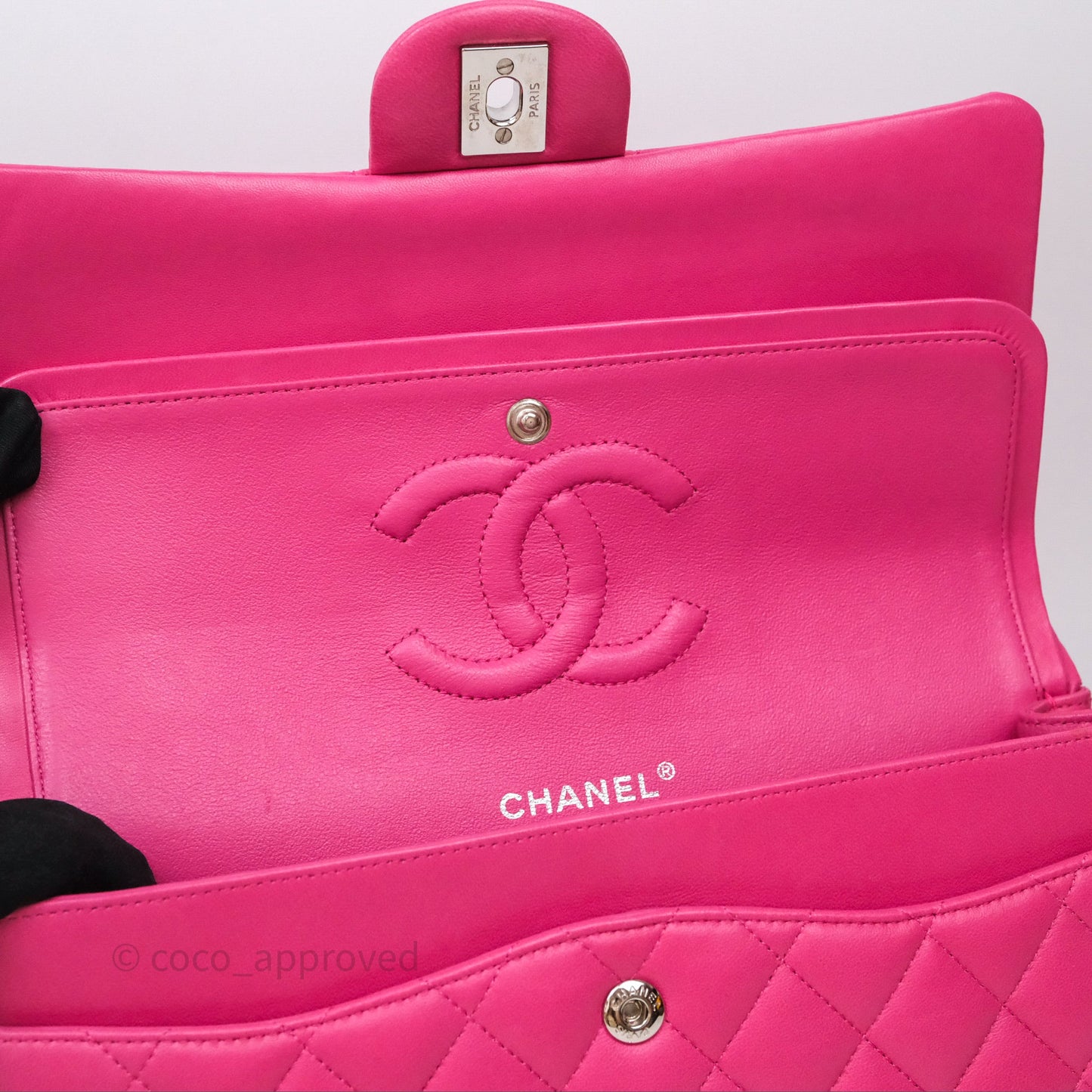 Chanel Classic M/L Medium Flap Quilted Hot Pink Lambskin Silver Hardware