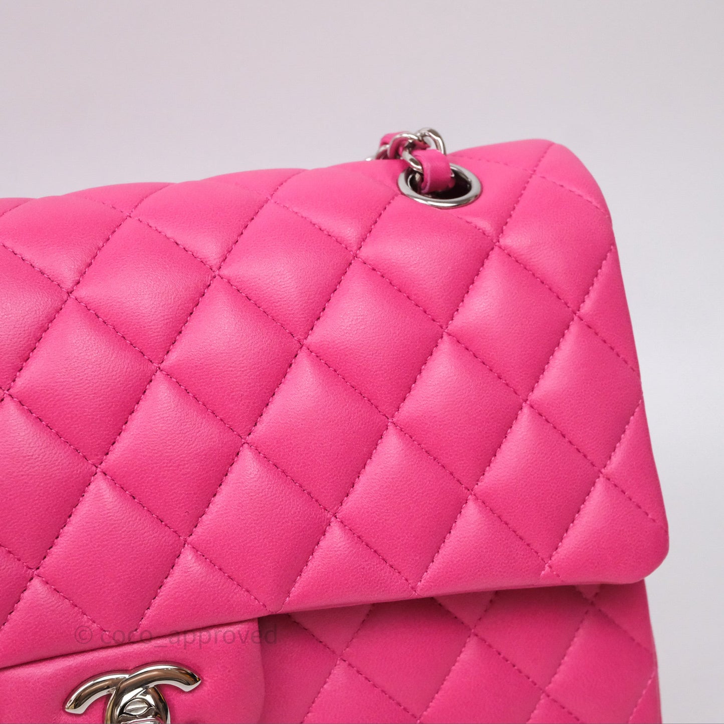Chanel Classic M/L Medium Flap Quilted Hot Pink Lambskin Silver Hardware