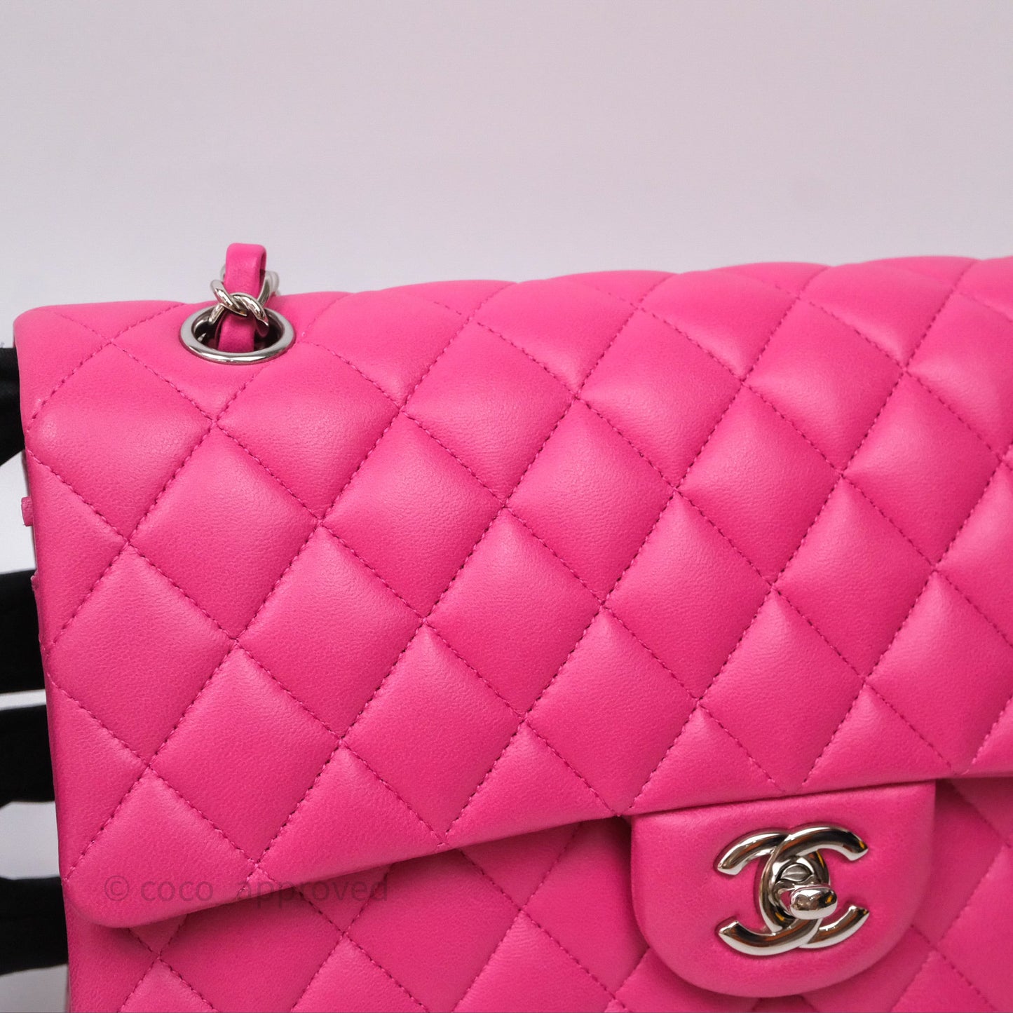 Chanel Classic M/L Medium Flap Quilted Hot Pink Lambskin Silver Hardware