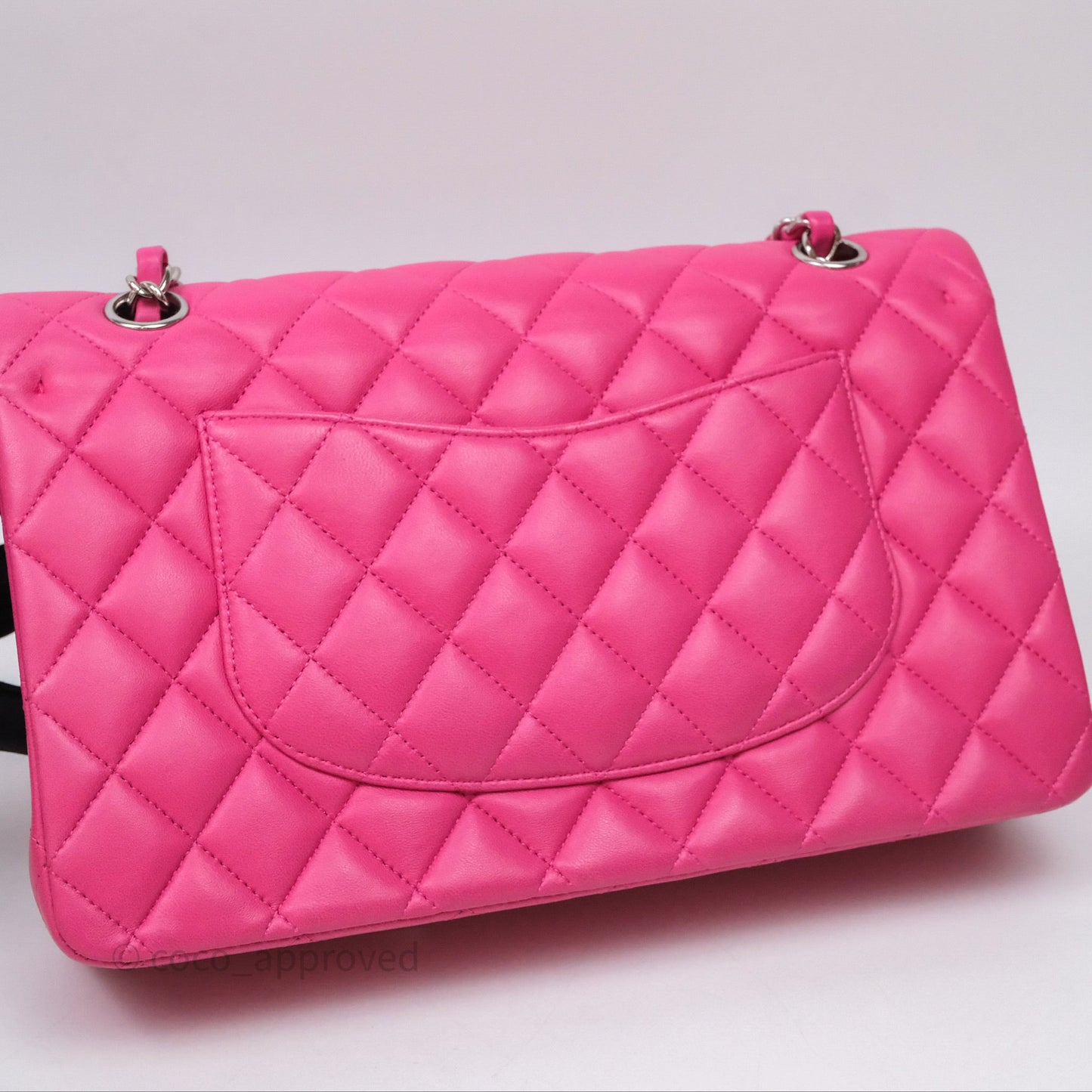Chanel Classic M/L Medium Flap Quilted Hot Pink Lambskin Silver Hardware