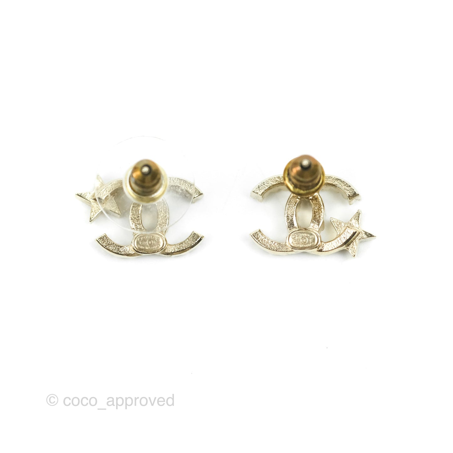 Chanel Crystal CC Star Earrings Gold Tone 22S